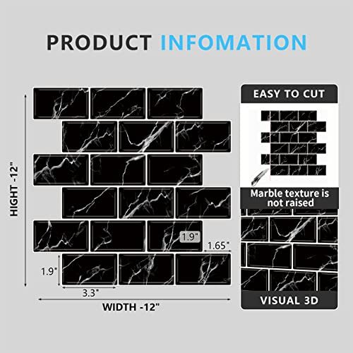 Backsplash Tile for Kitchen Peel & Stick12″x12″Self Adhesive Wall Tiles,10-Sheet