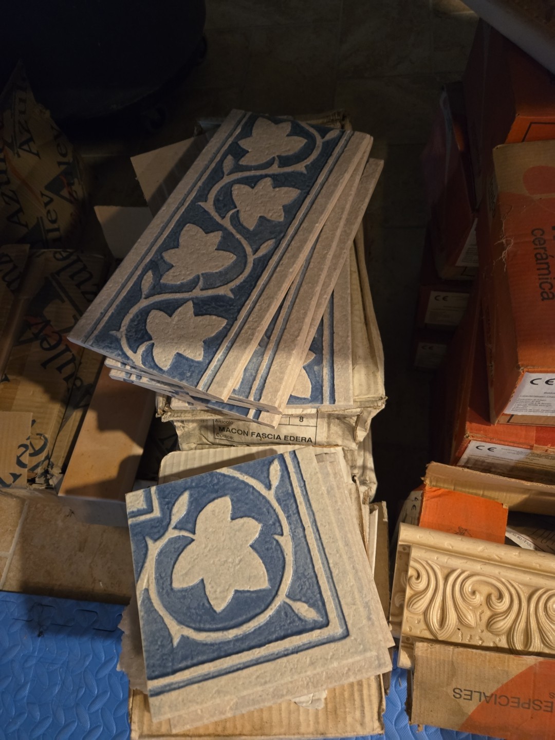 Refin Italian Grade 5 floor tile porcelain Borders Blue Beige Scrolling Leaf