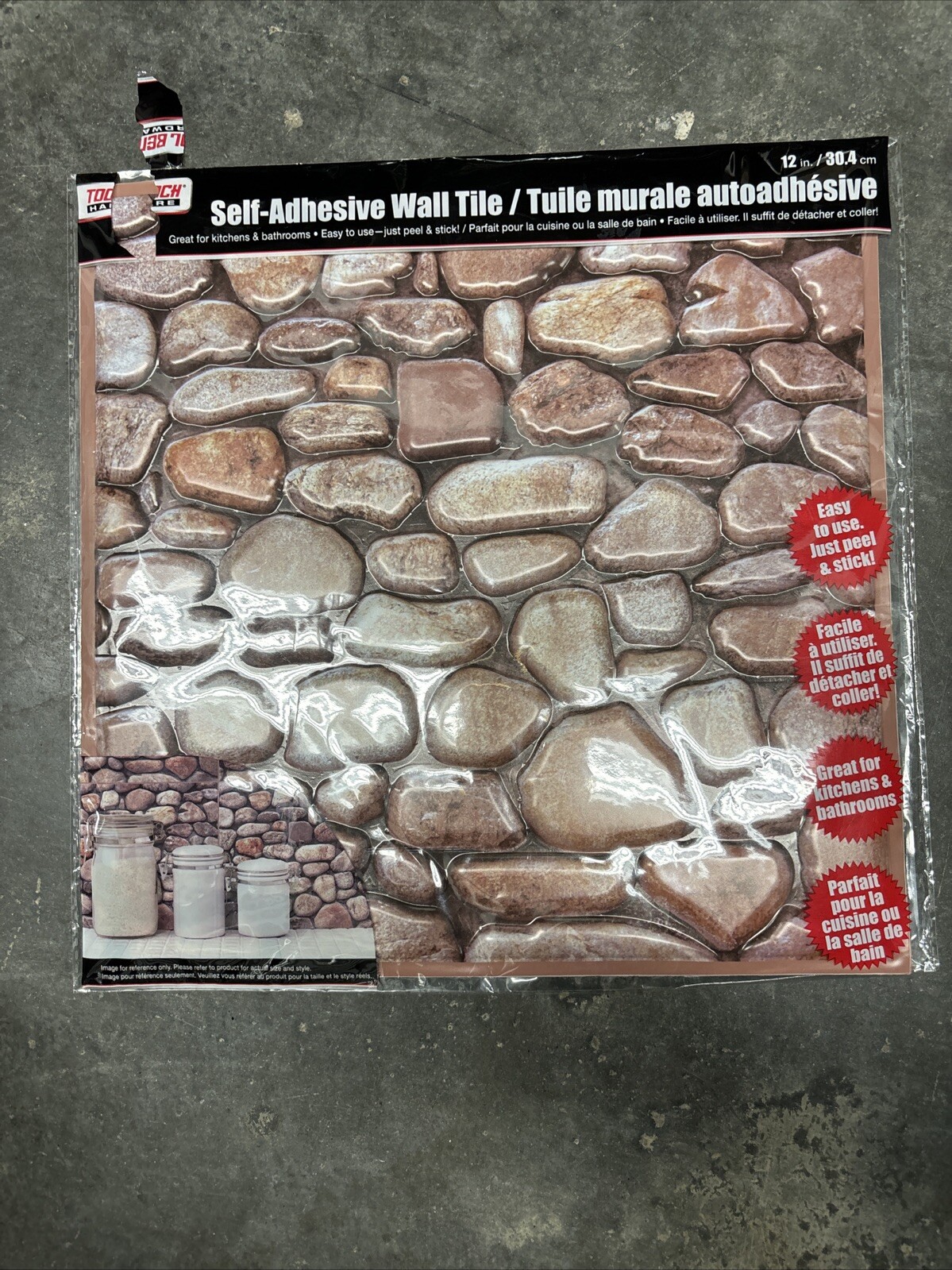 3D Peel Stick Wall Tile Brown River Rock Peble Stone Backsplash Lightweight 12″