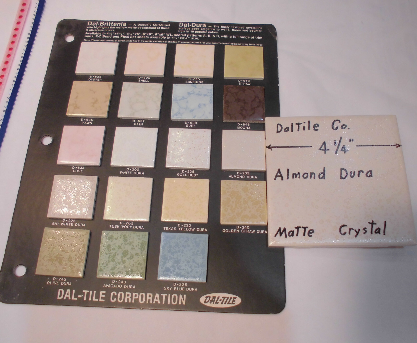 1 pc. *Almond-Dal-Dura* Ceramic Tile; Daltile 4-1/4″ Crystall Glaze; New 1990’s