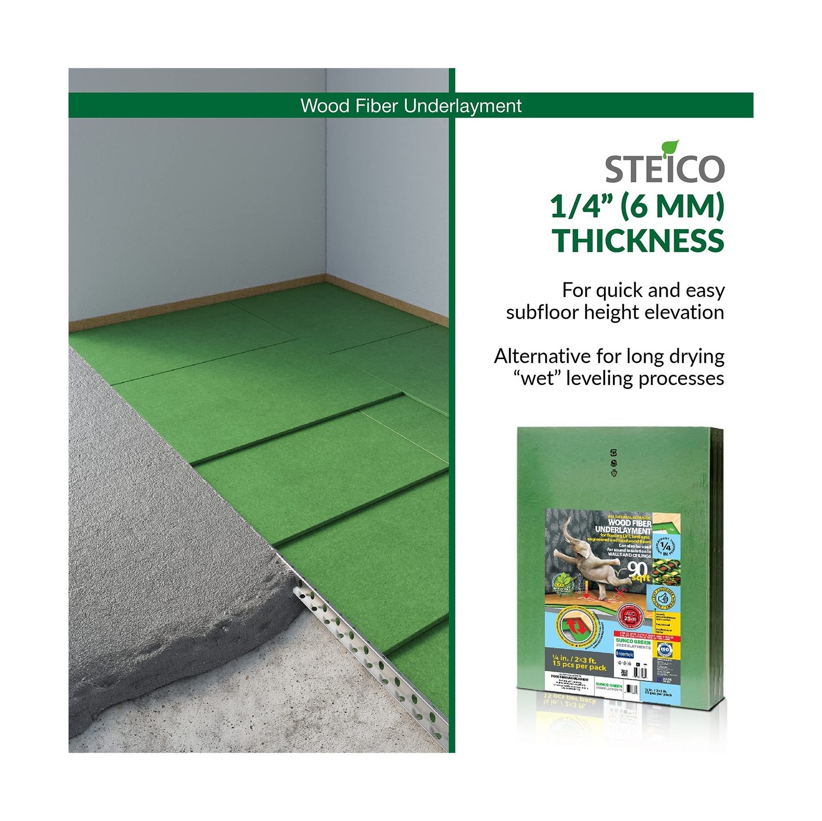 Wood Fiber Flooring Underlayment, 6mm (1/4 Inch) Thickness – 90 Sq Ft, Natura…