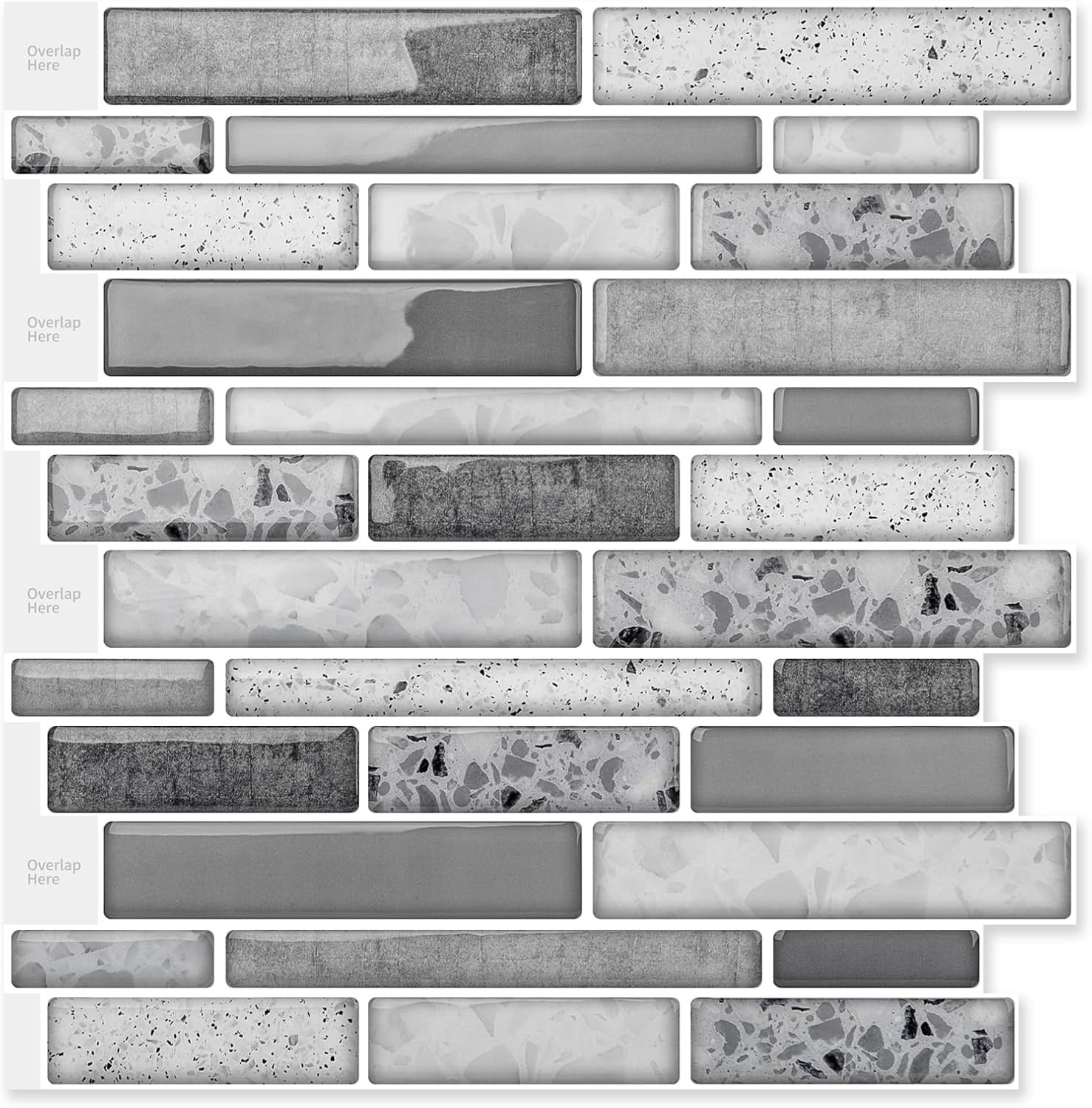 Water Resistant Backsplash Tiles 10 Sheets Grey Stone for Kitchen Bathroom