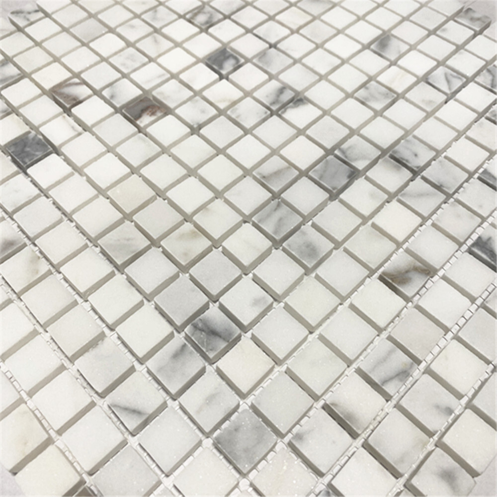 L22XH 5/8×5/8 Square Statuary Statuario White Marble Grid Mosaic Tile Honed