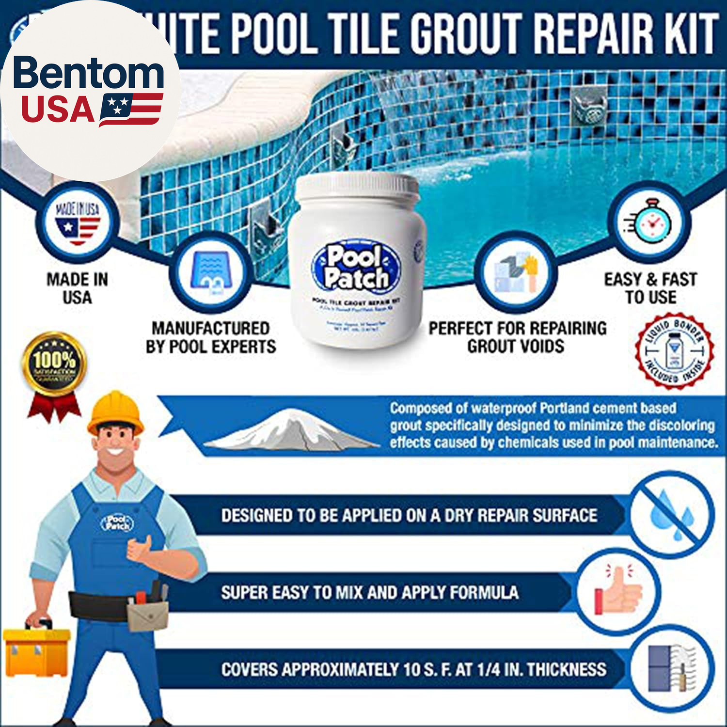 White Pool Tile Grout Repair Kit, 3-Pound, White