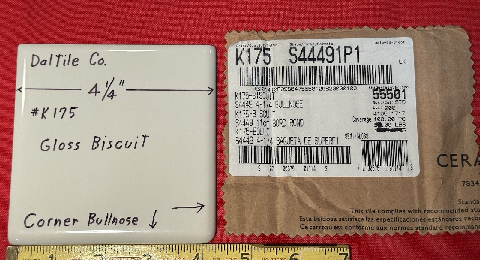 1 pc. Gloss Biscuit: 4-1/4″ Ceramic Corner Bullnose Tile by Daltile Co. NEW