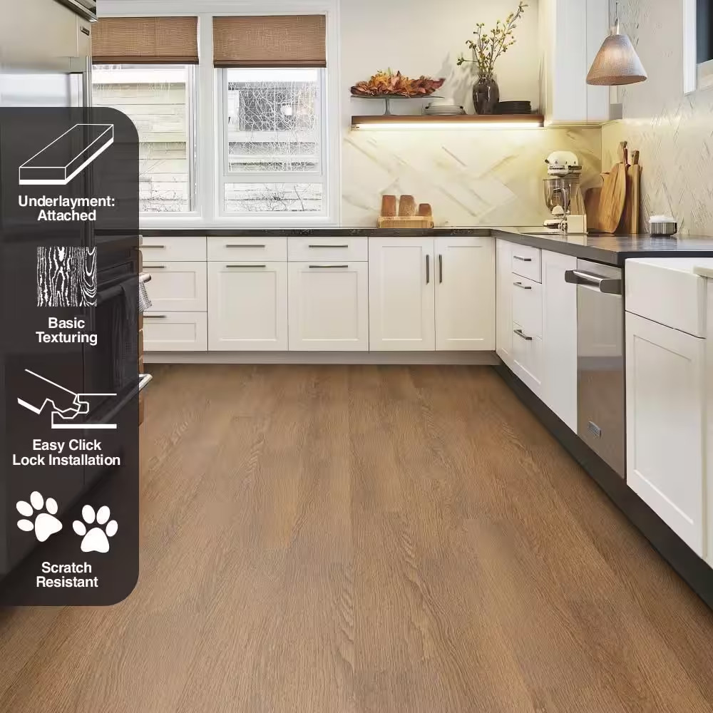 Redwood Shores Oak 6 MIL X 6 In. X 36 In. Waterproof Click Lock Vinyl Plank Floo