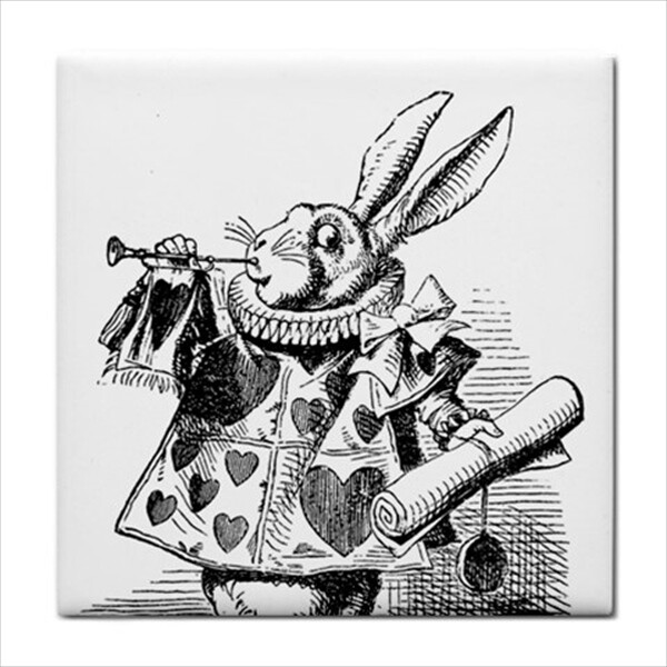 White Rabbit Queen Of Hearts Herald Alice In Wonderland Wall Art Ceramic Tile