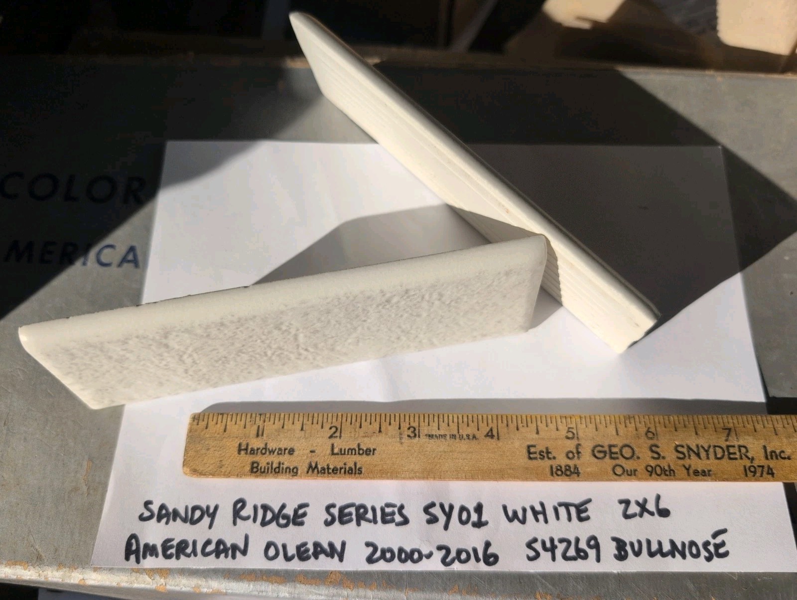 2 pcs American Olean Ceramic Tile Sandy Ridge series “White” SY01 2×6″ Bullnose
