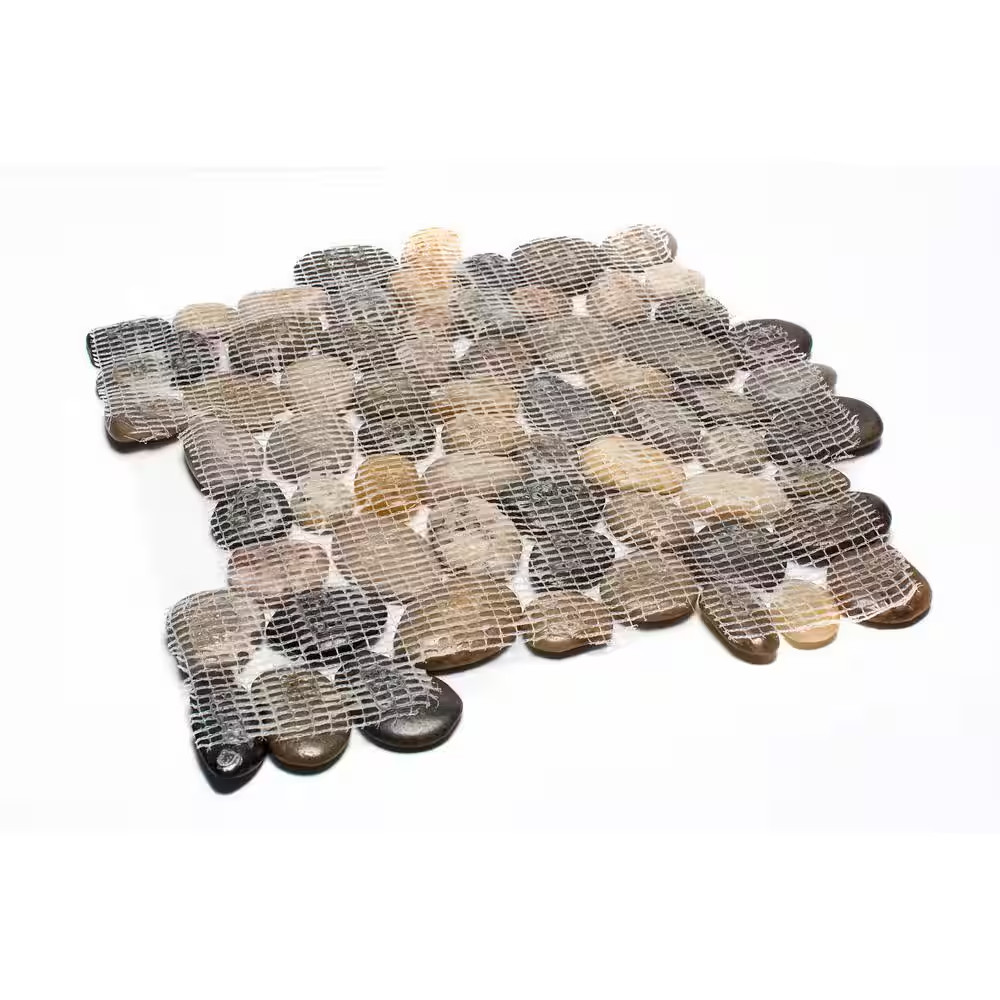 12 In. X 12 In. Mixed Mid-Polish Pebble Stone Floor and Wall Tile (5.0 Sq. Ft. /
