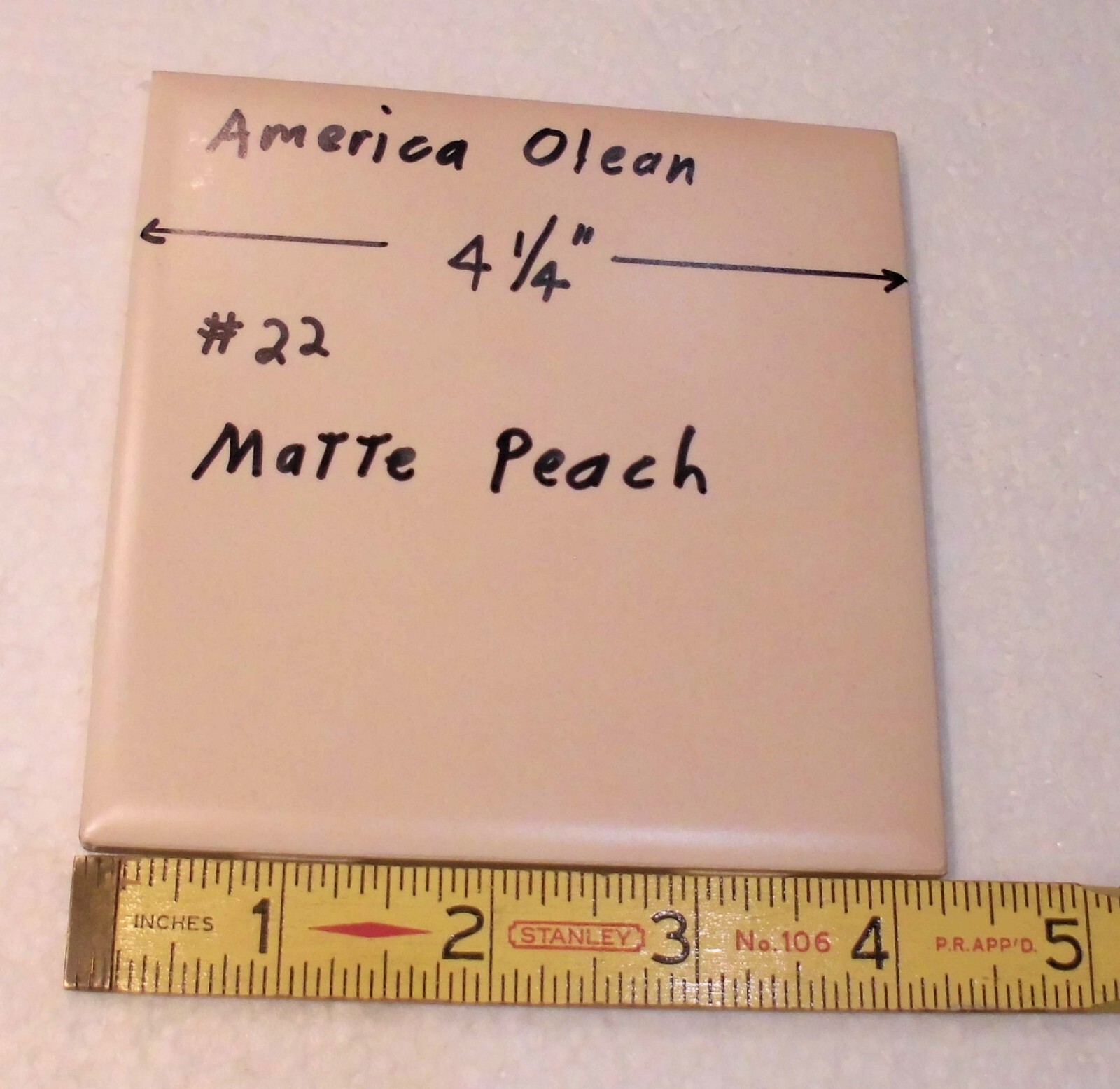 1 pc. Vintage *PEACH COLOR* Matte Ceramic Tile #22 by American Olean 4-1/4″ New