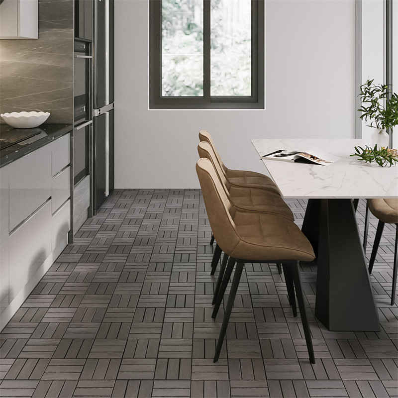 12″x12” Interlocking Deck Tiles Checker Pattern Acacia Wood Outdoor Flooring