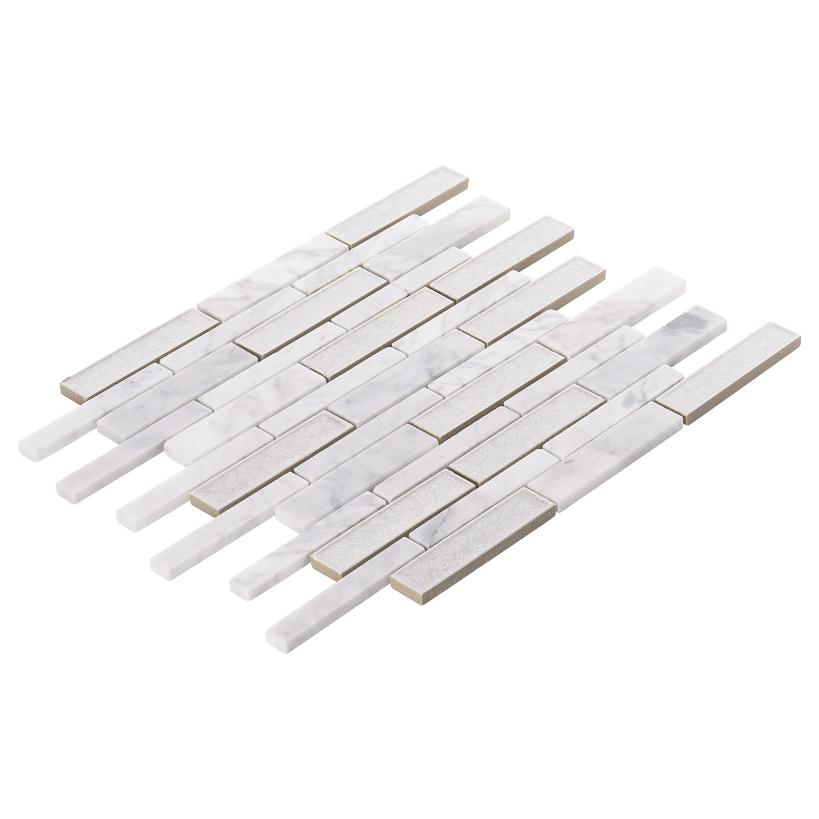 White Calacatta Marble Stone Crackle Glass Linear Mosaic Tile Kitchen Backsplash