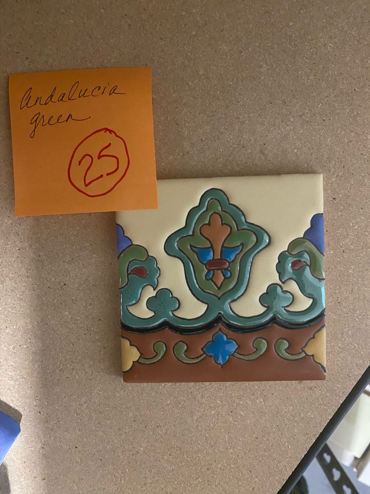 Hand Painted Raised Relief Border Tile – Andalucias Green