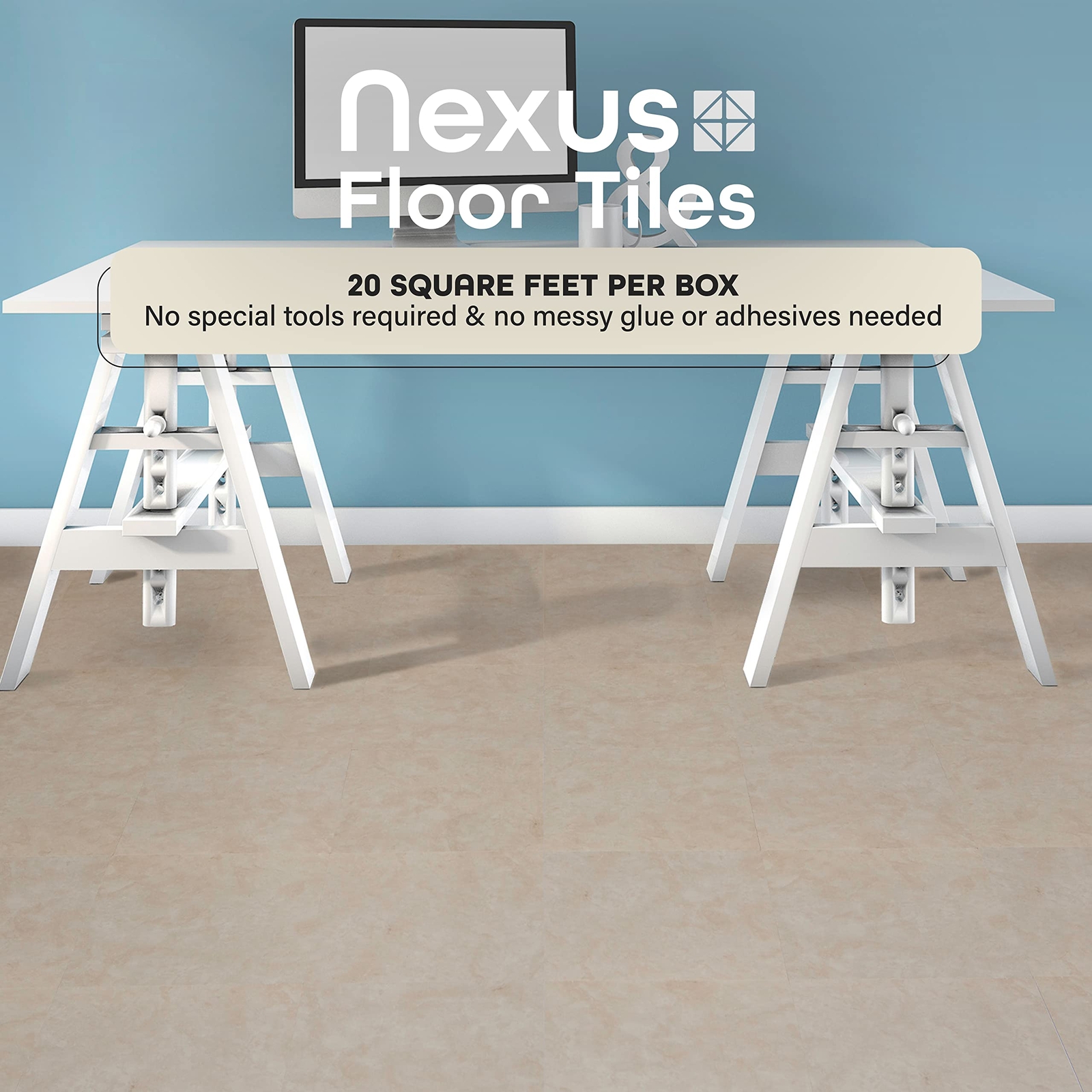 Nexus Vinyl Peel and Stick Tiles 20 Count Carrera Marble 12×12 Inches
