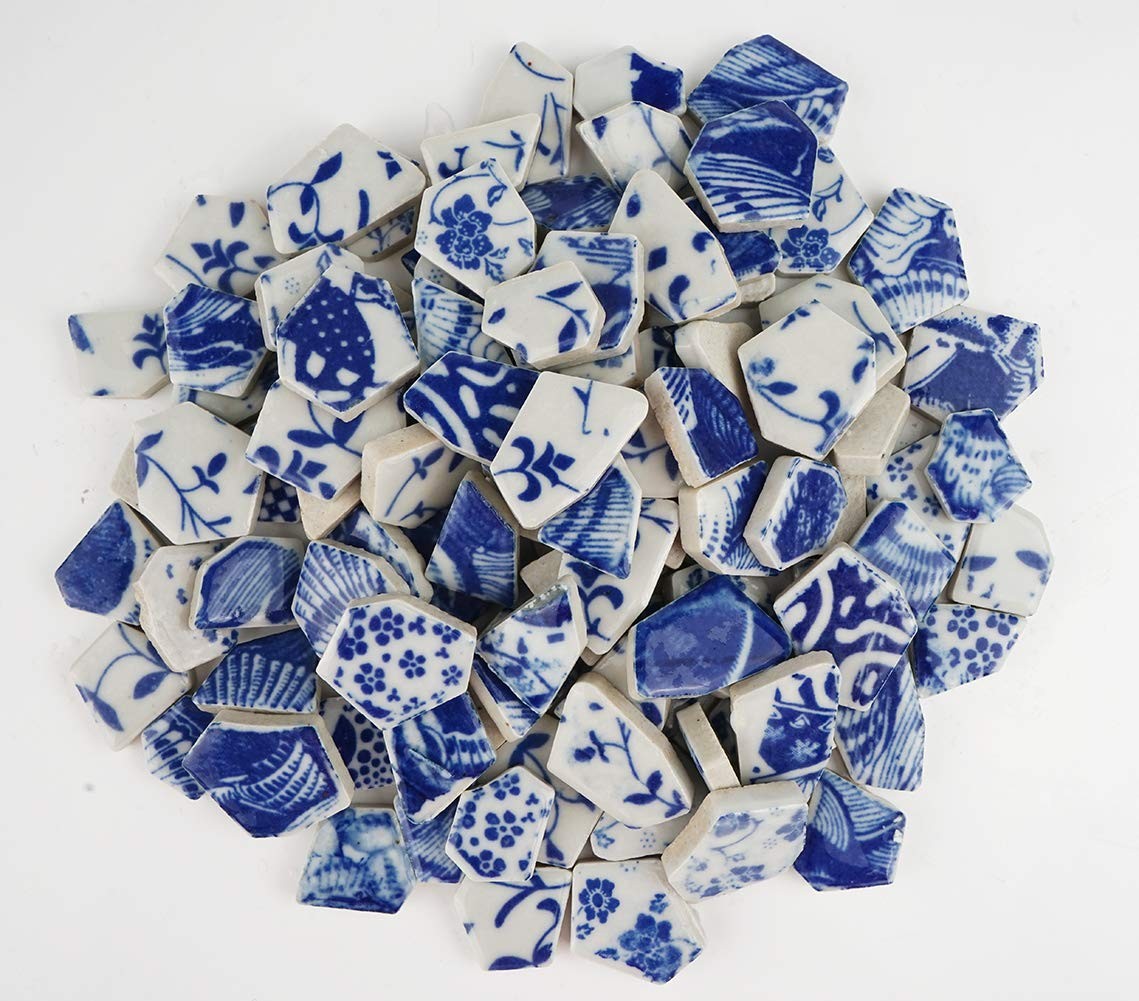 Broken Ceramic China Tiles Assortment Blue and White Porcelain Pieces