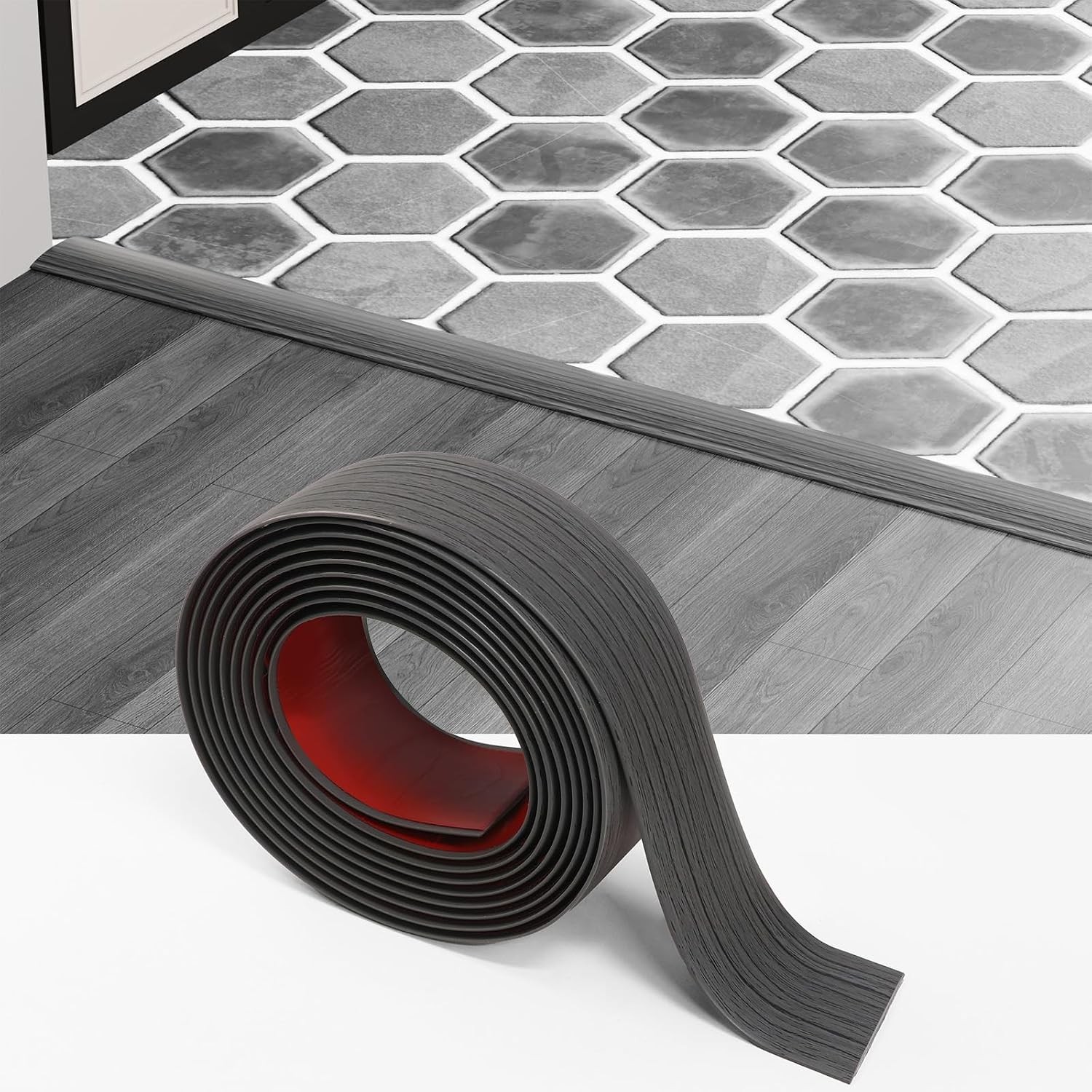 Floor Transition Strip for Carpet to Tile, Dark Grey, 4′ x 1.57″ | Self-adhesive