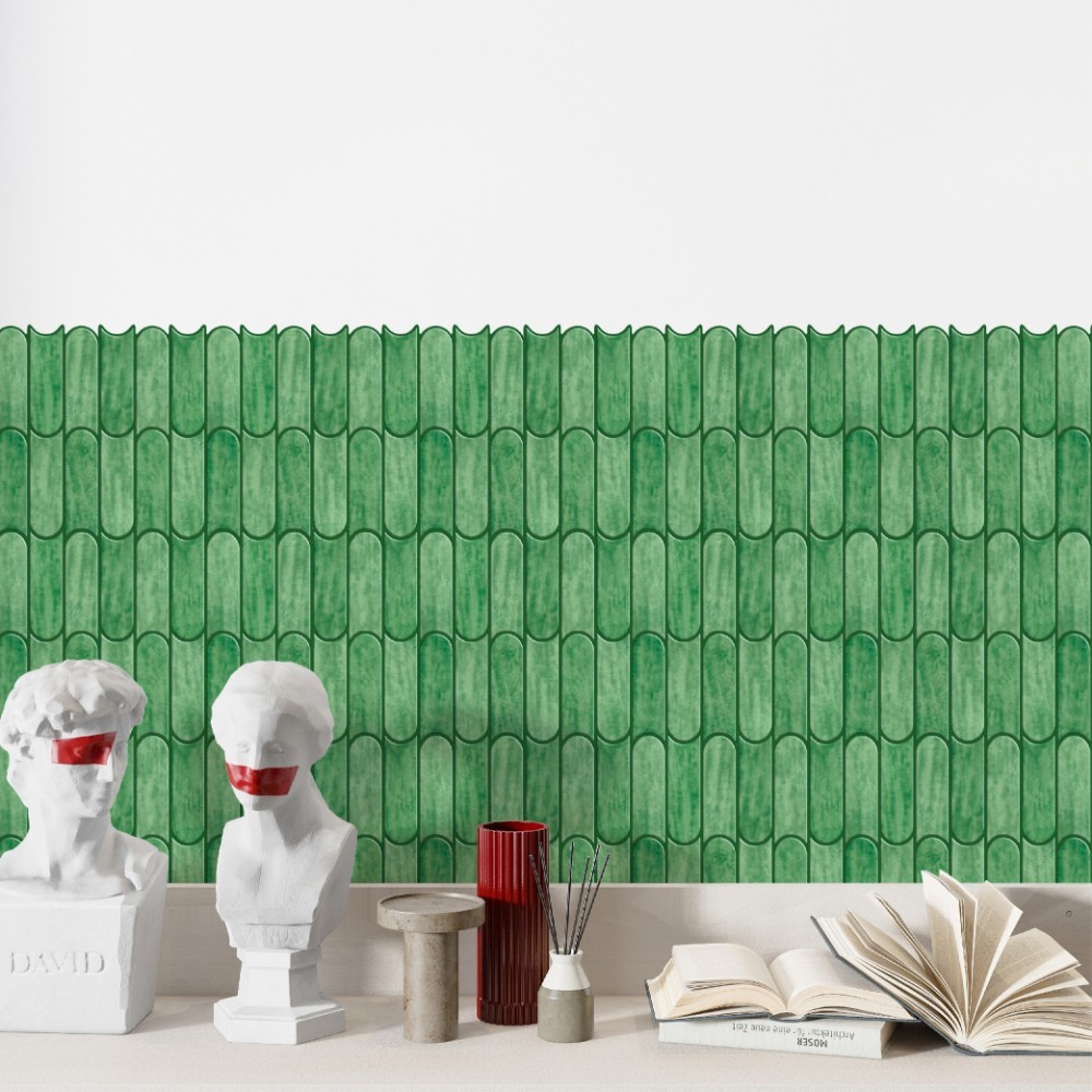 Mosaicowall 3D Diamond Peel and Stick Tiles for Wall Beige and Light Green Stick