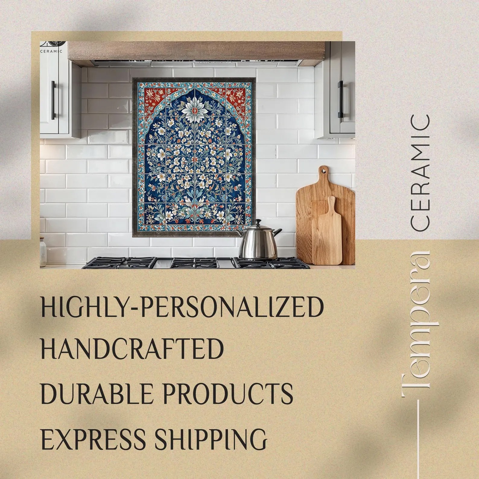 Arabic pattern tiles mural, tiles in middle-eastern style, accent tiles decor