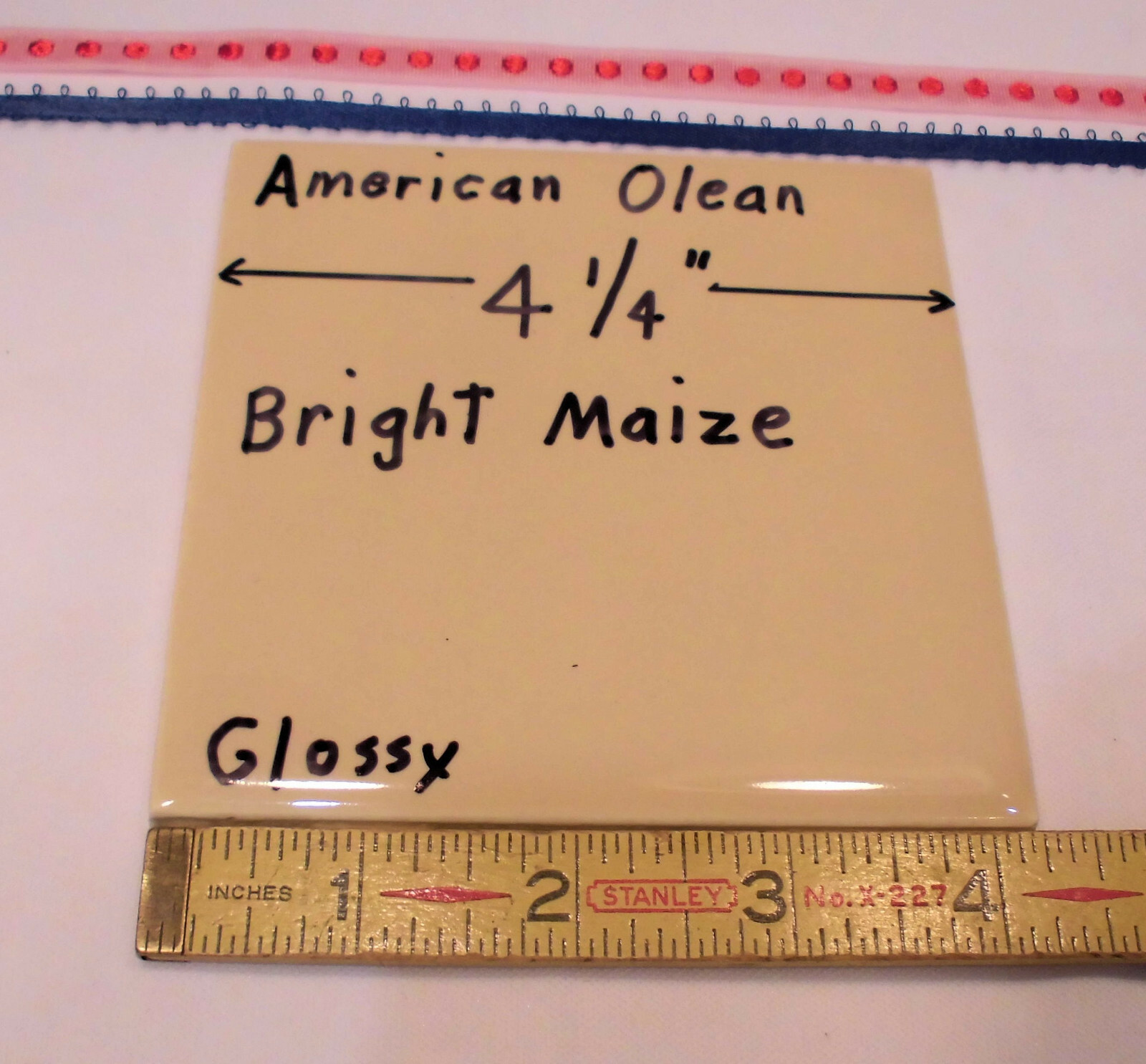 1 pc. *Maize* Glossy Ceramic Tile #24 by American Olean 4-1/4″ ; a yellow-brown