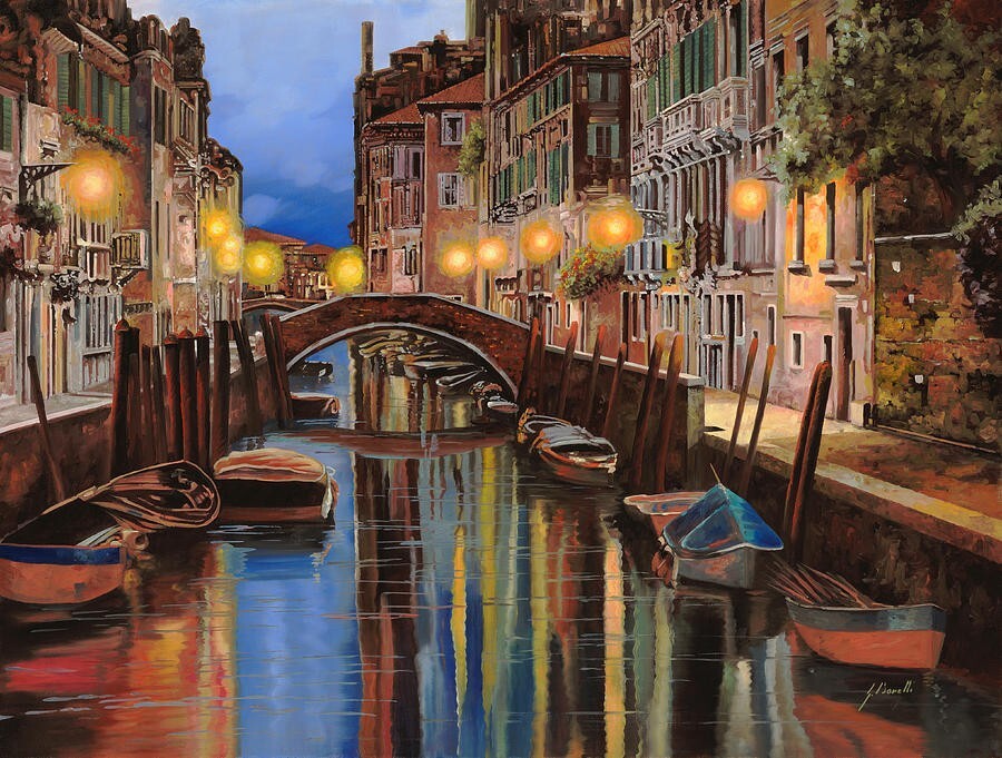 ceramic tile mural backsplash. medallion. Sunrise in Venice Italy boat harbor