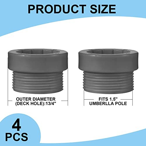 4 Pcs Pool Umbrella Stabilizer Adapter Threaded Adapter Sleeves Pool grey