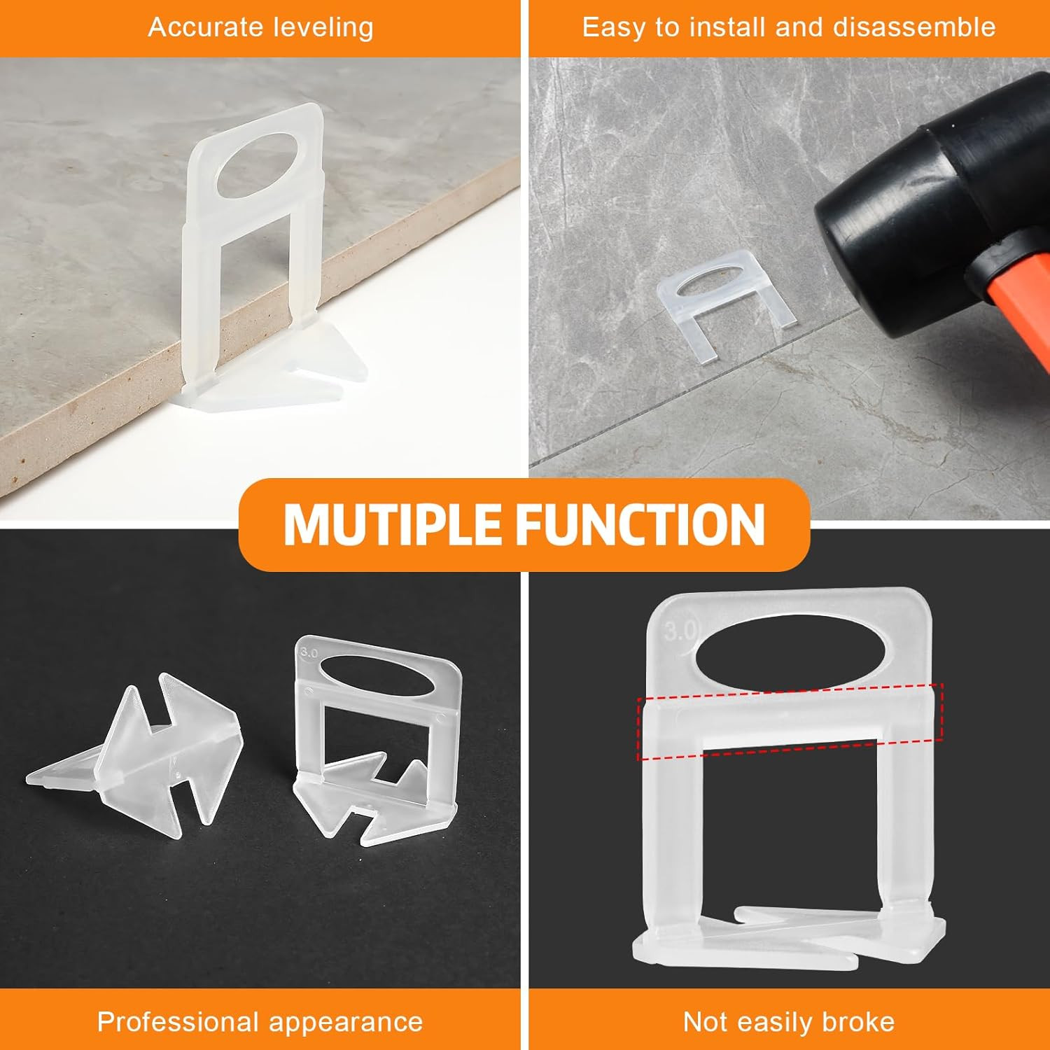 DGSL Tile Leveling System, 2000-Piece 1/8″ Tile Spacers Clips Tile Tools, Tile I