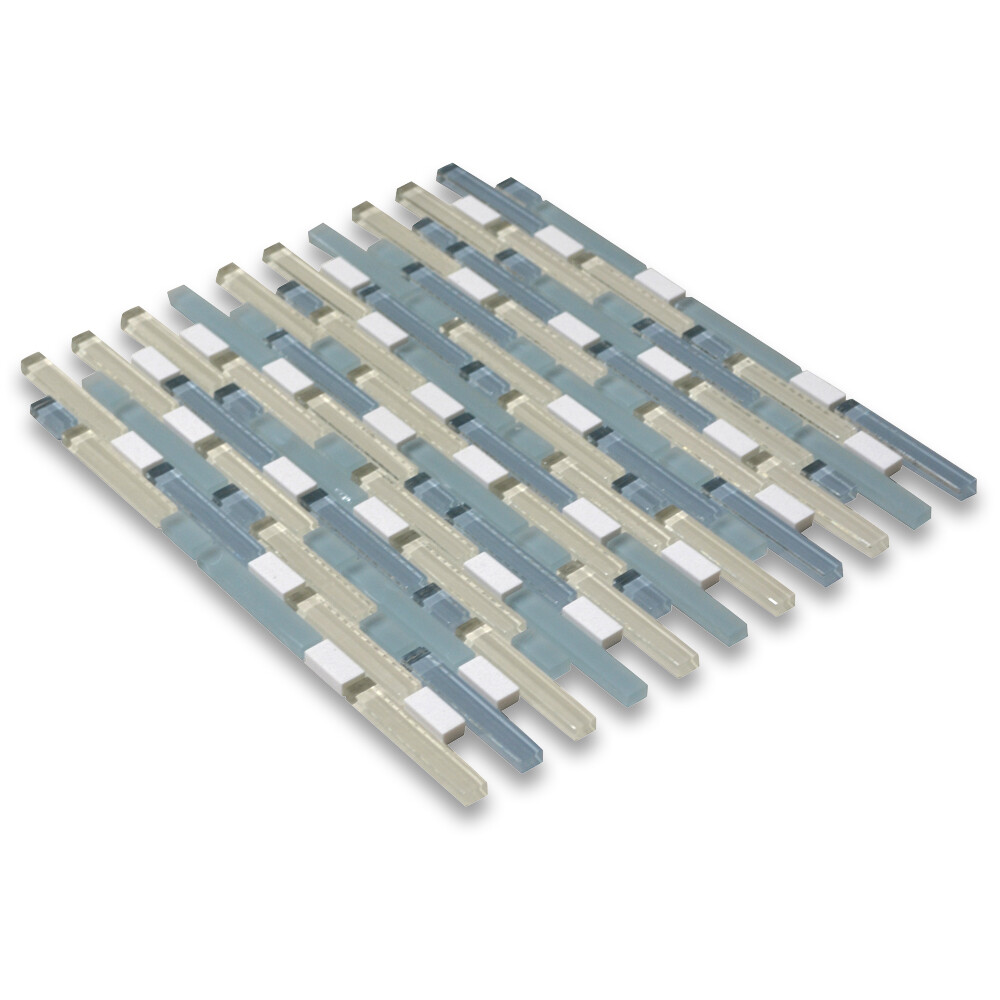 A77005 Glass Mosaic Tile Blue Beige Glass Mix Crystal White Marble Brick