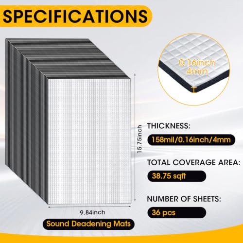 39 sqft Car Sound Deadening Mat – 158mil (4mm) 3-Layer Closed Cell Foam Sound