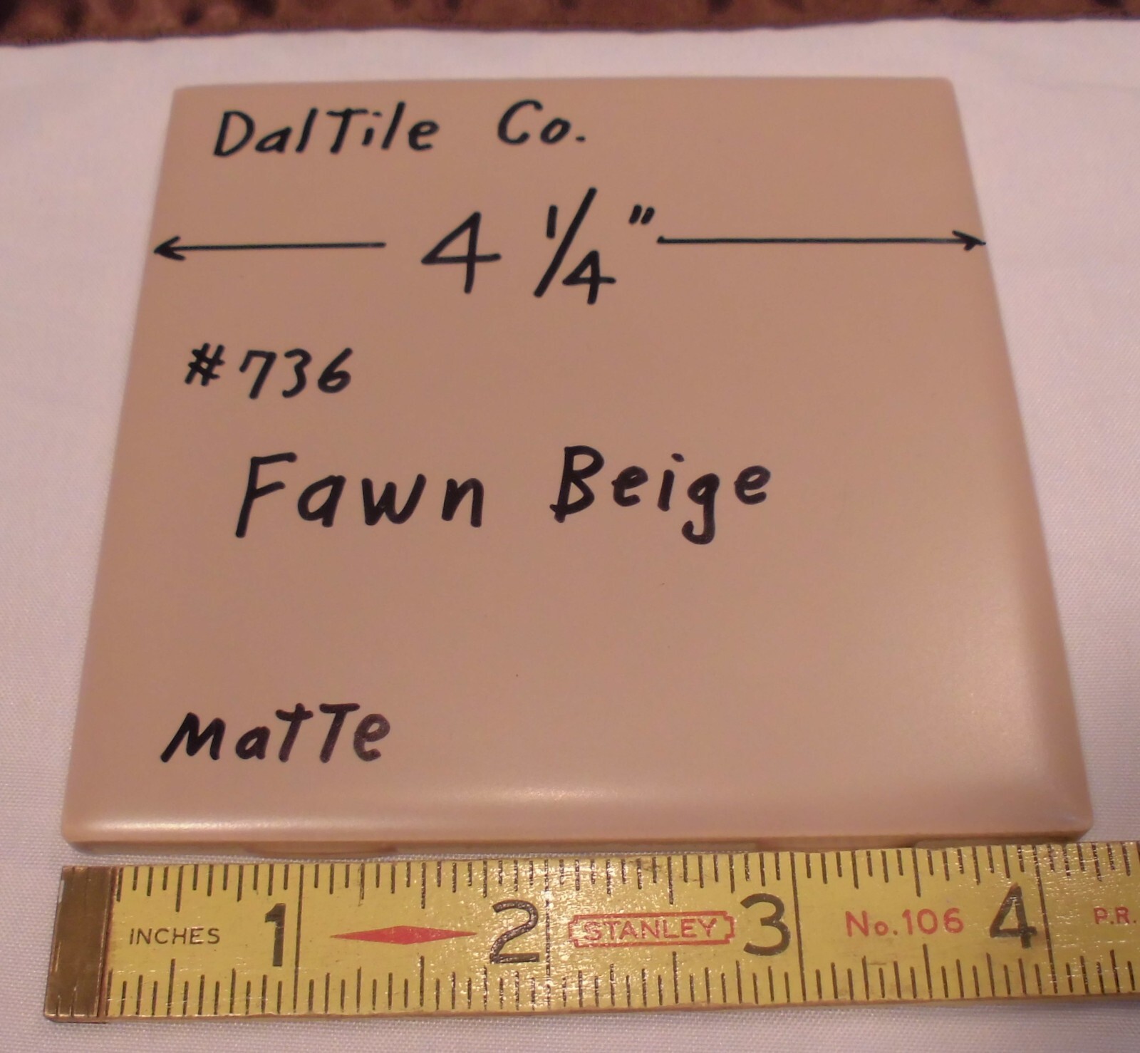 1 pc. Fawn Beige: Matte Ceramic Tile by Daltile #736: 4-1/4″ New Old Stock