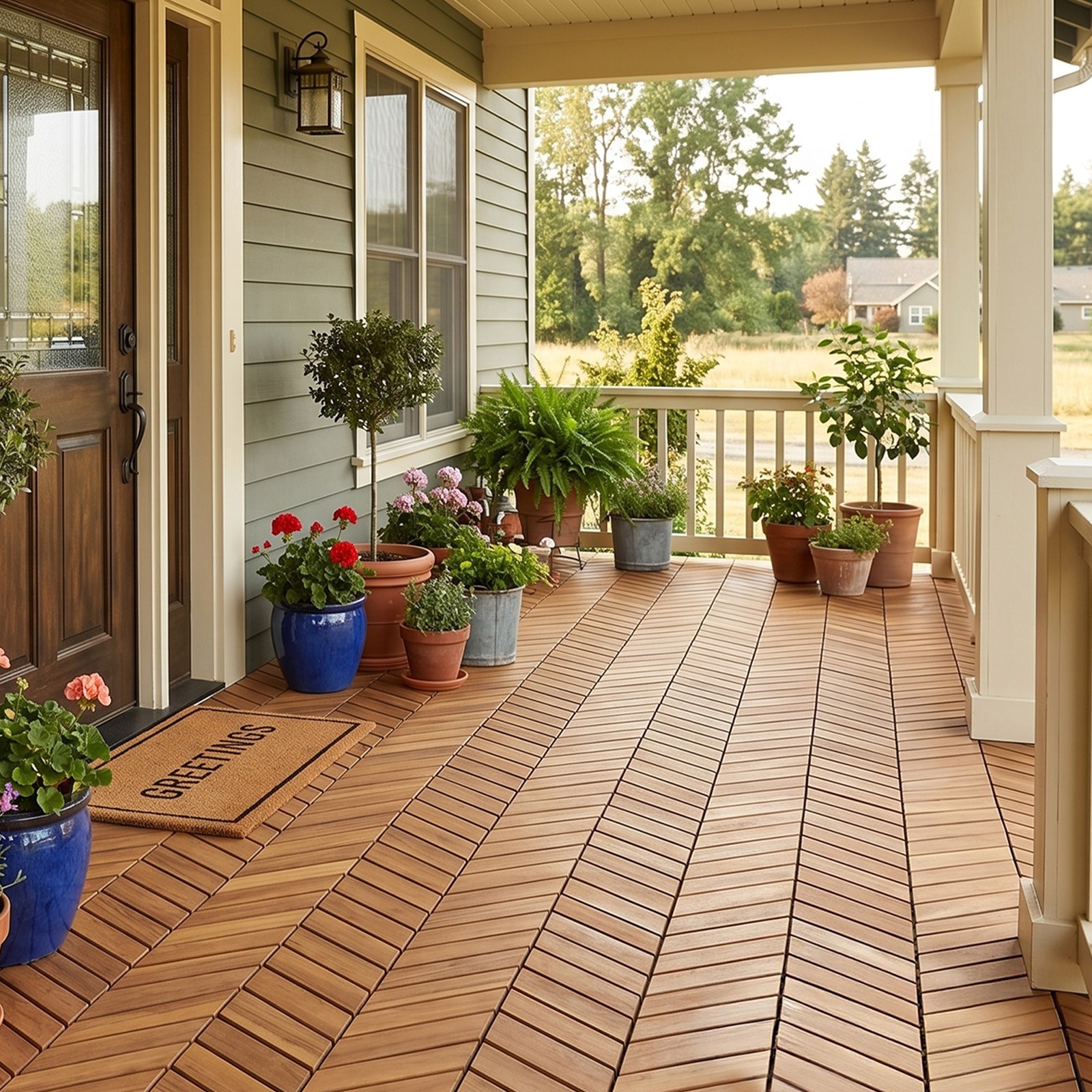 Acacia Wood Interlocking Deck Tiles 30 PCS Waterproof Flooring TilesNatural