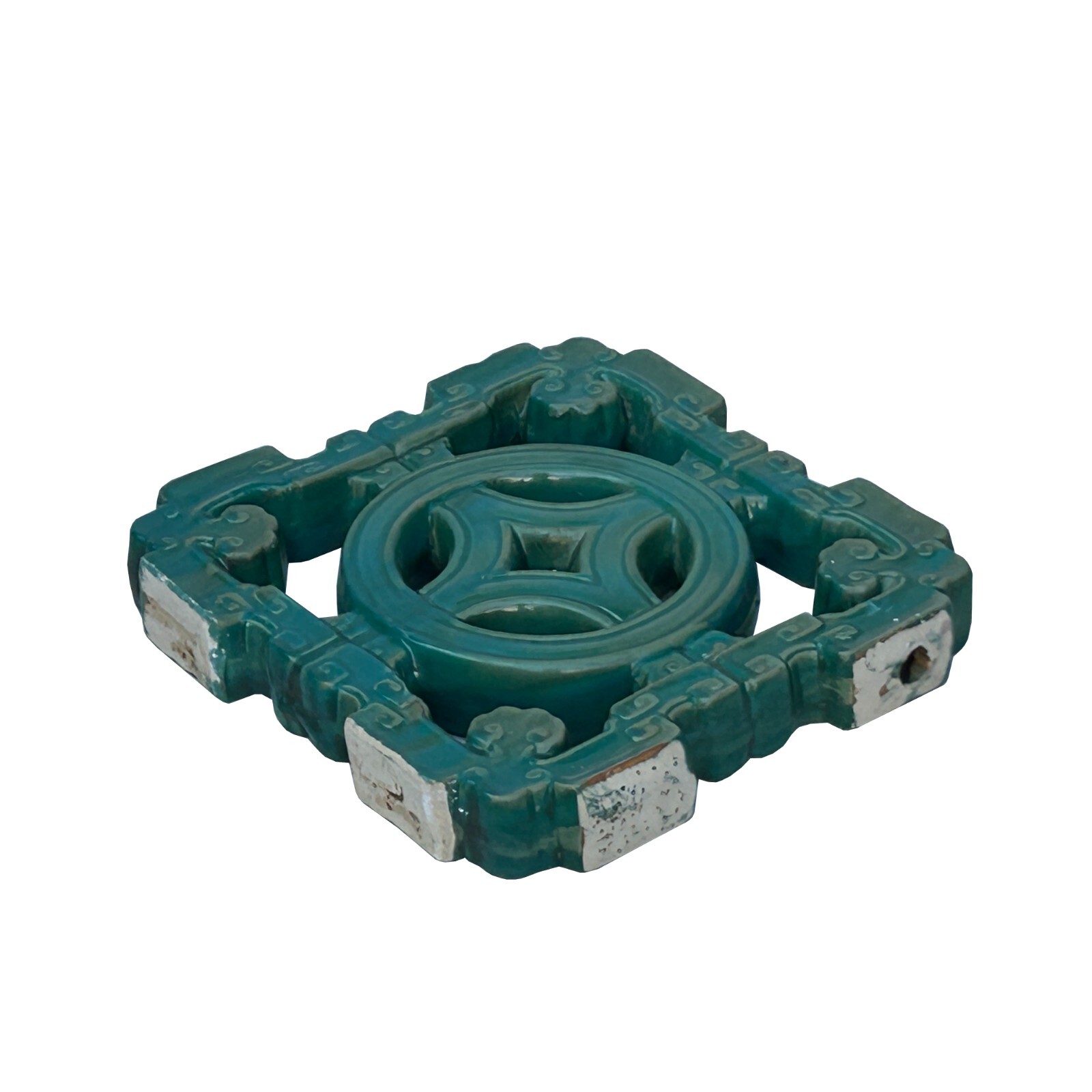 Chinese Ru-Yi Coin Turquoise Green Mix Glaze Wall Floor Clay Tile ws3587
