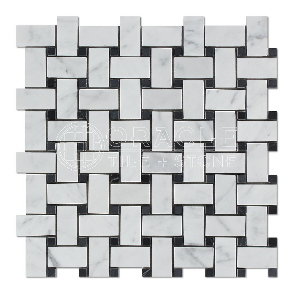 Carrara White Italian (Bianco Carrara) Marble Basketweave Mosaic Tile