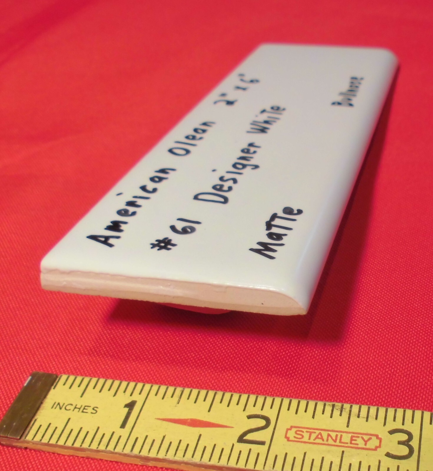 1 pc. Ceramic Bullnose Tile 2” X 6” Matte Designer White #61: by American Olean