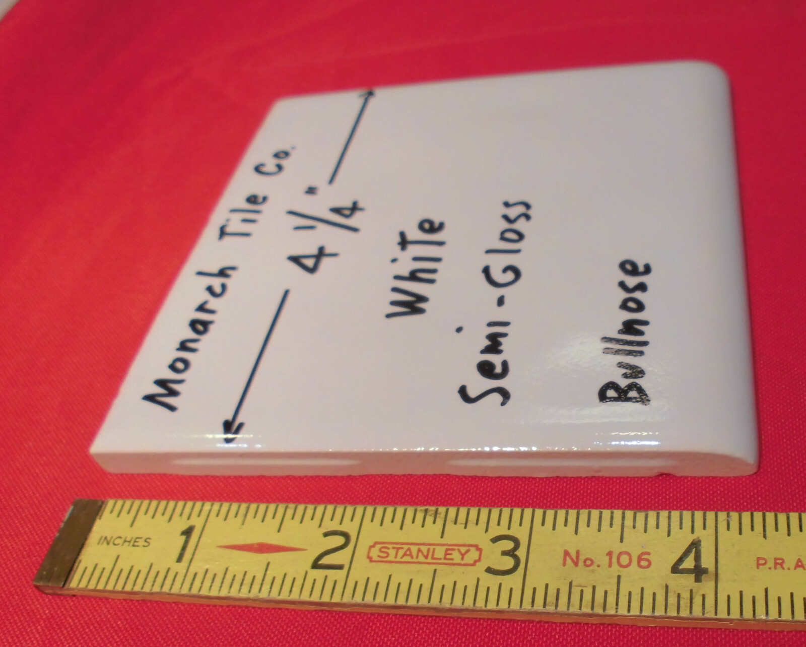 1 pc. Bumpy White Glossy Ceramic Tile 4-1/4″ Thumb-Like Bumps; Monarch; Bullnose