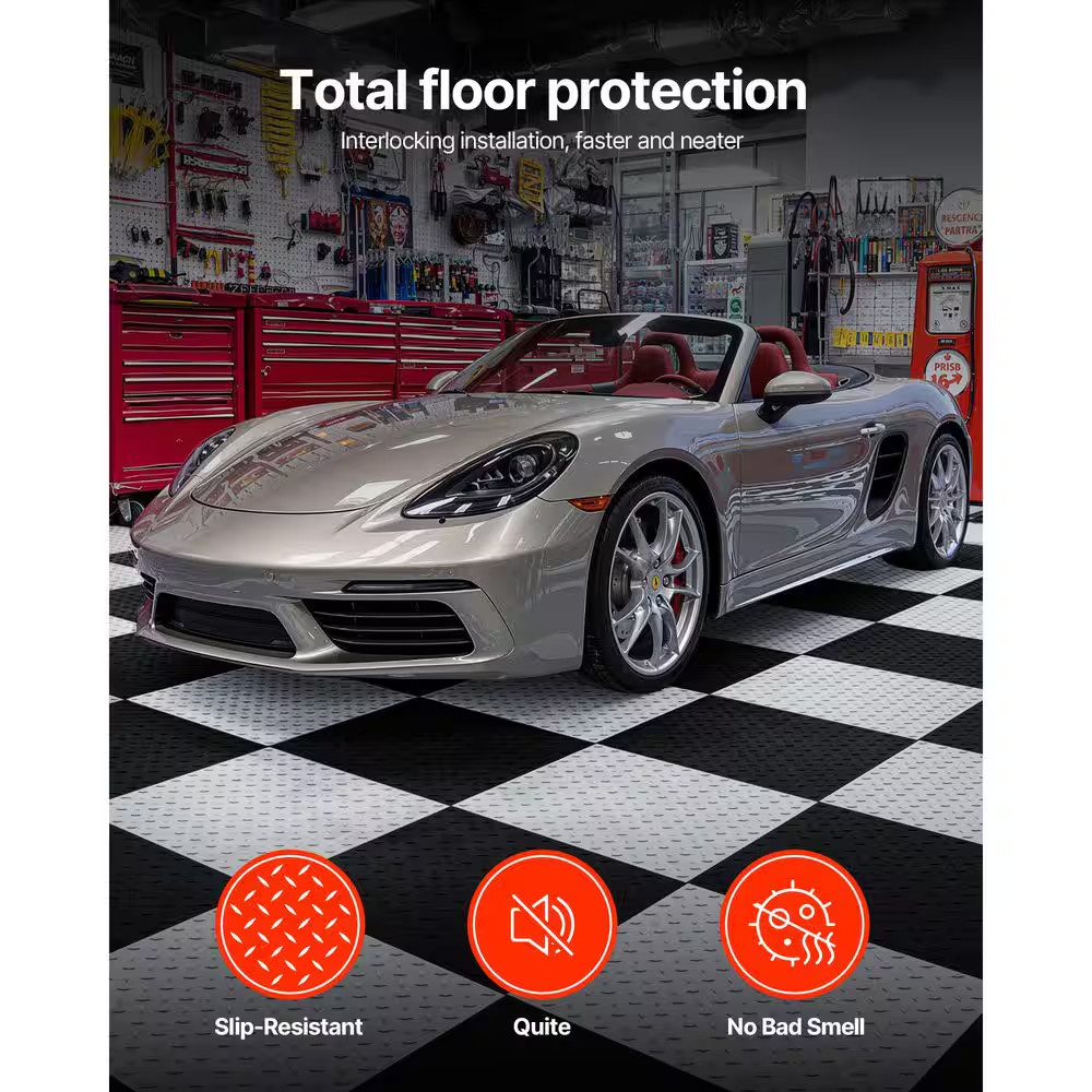 Garage Floor Tiles Interlocking, 16 Pack 20.2 X 20.2 X 0.2 In. Interlocking Modu