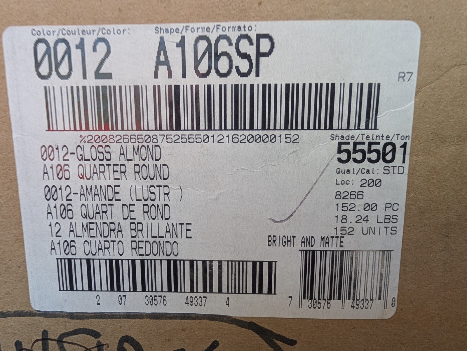 2 pcs NEW American Olean Gloss Almond #12 A106 Ceramic Tile Quarter Round 3/4X6″