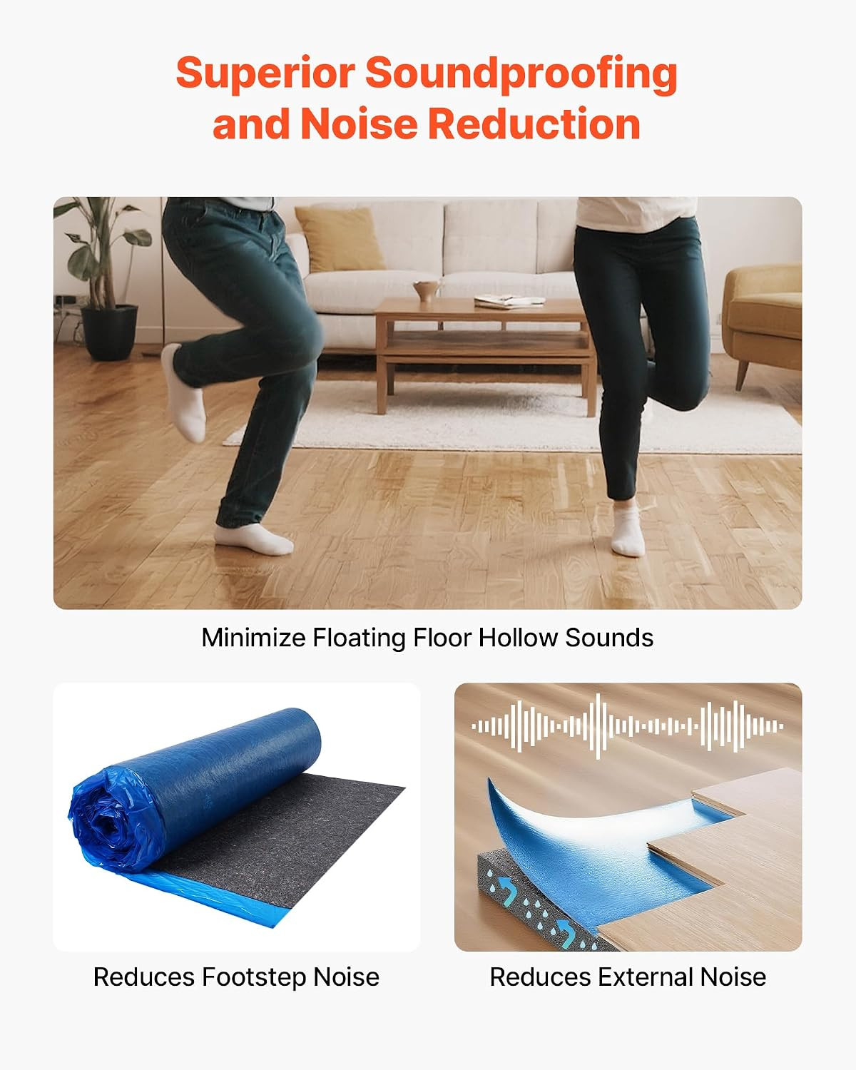 Floor Underlayment 400 Sq. Ft, 3Mm Laminate Flooring Padding with Attached Vapor