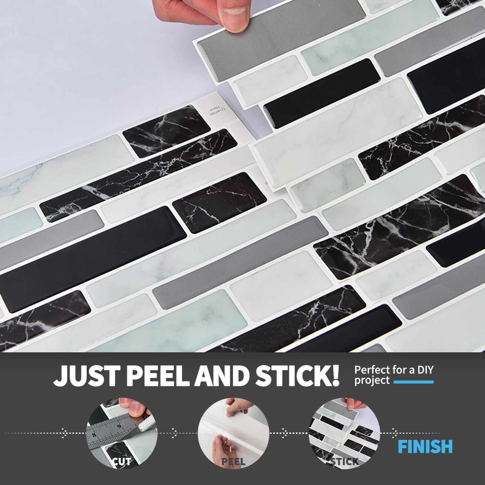 Longking Peel and Stick Backsplash Self-Adhesive Wall Tile Marble Stone 20-Piece