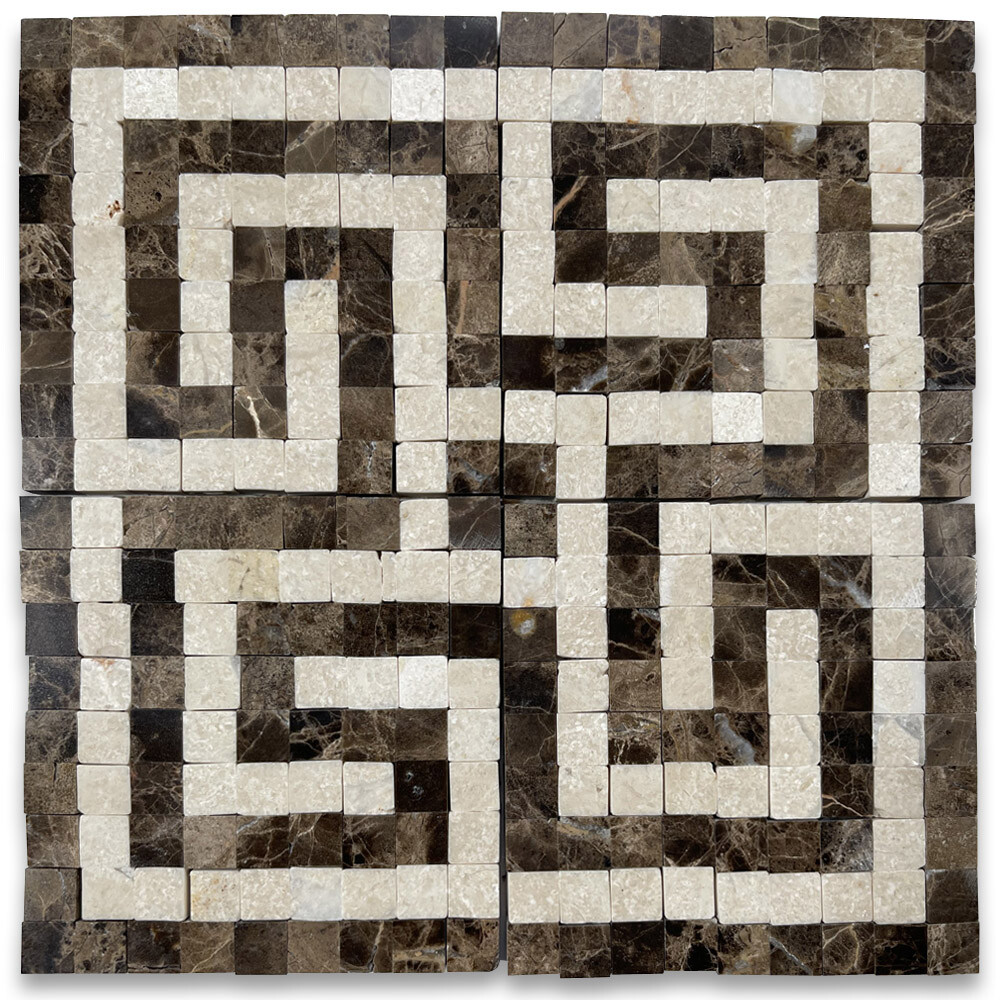 B0088CP Marble Mosaic Border Accent Tile Greek Key Emperador 3.5×3.5 Polished