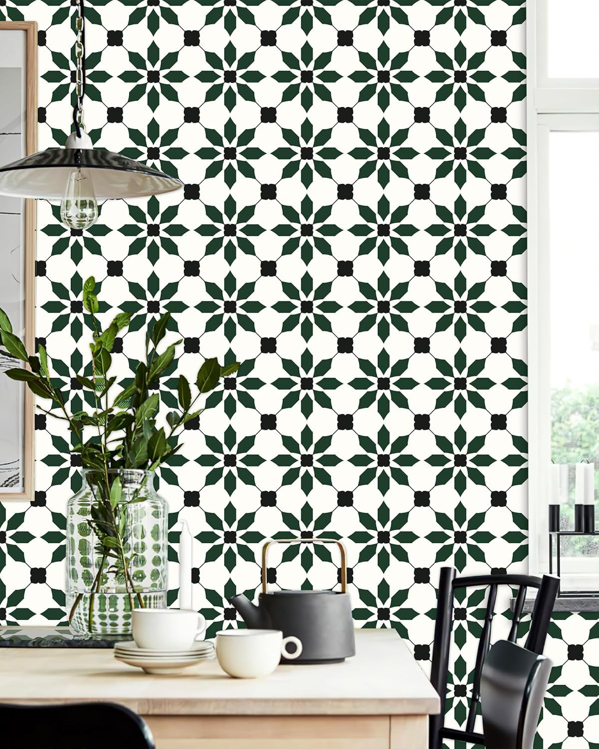 Peel & Stick Vinyl Floor Tiles Waterproof 20PCS Black Green