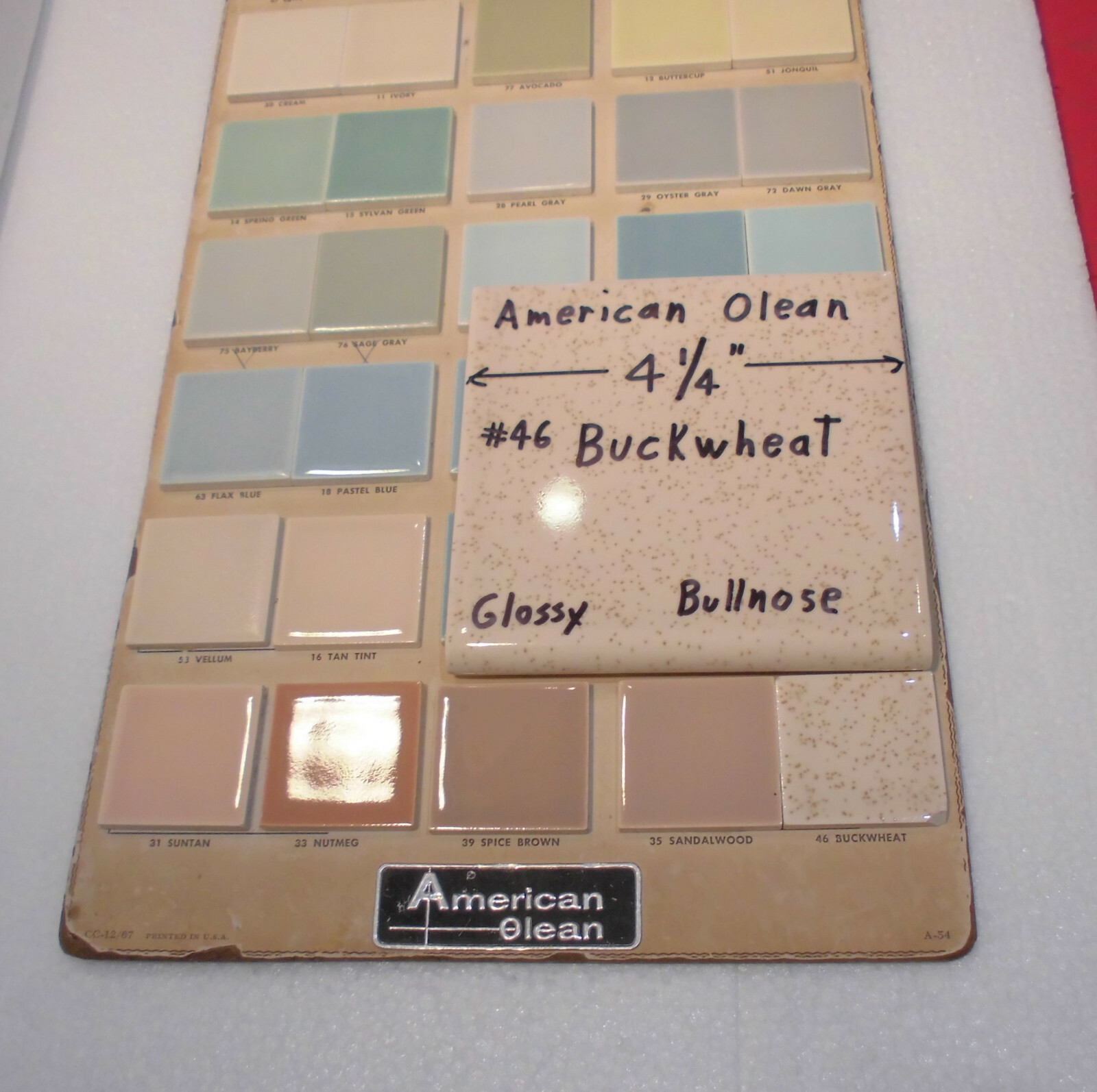 1 pc. *Buckwheat* Glossy Bullnose Ceramic Tile #46 by American Olean 4-1/4″ NOS