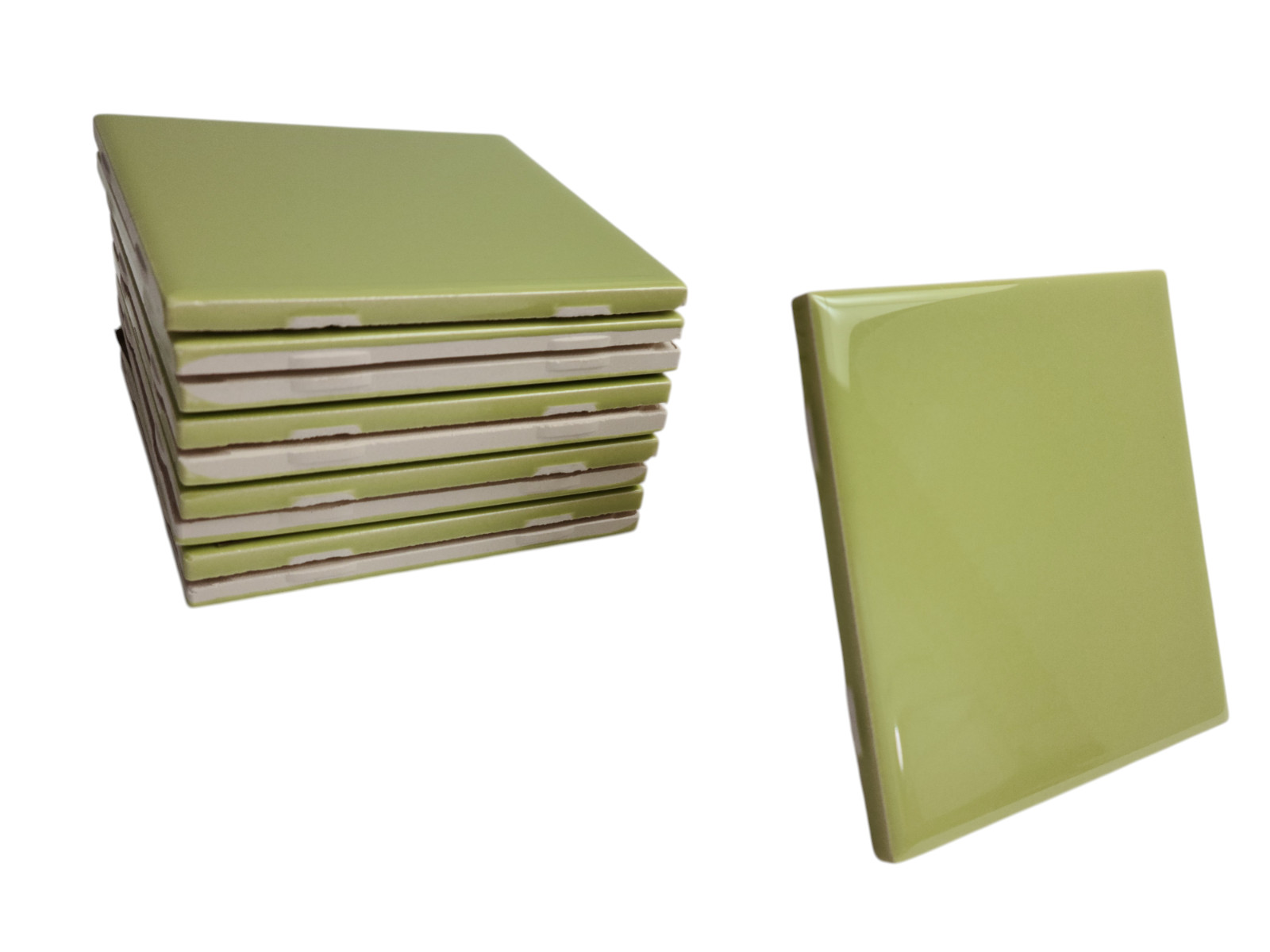 Lime Green Ceramic Tile Shower Backsplash 4.25 in Subway Mid Century Modern