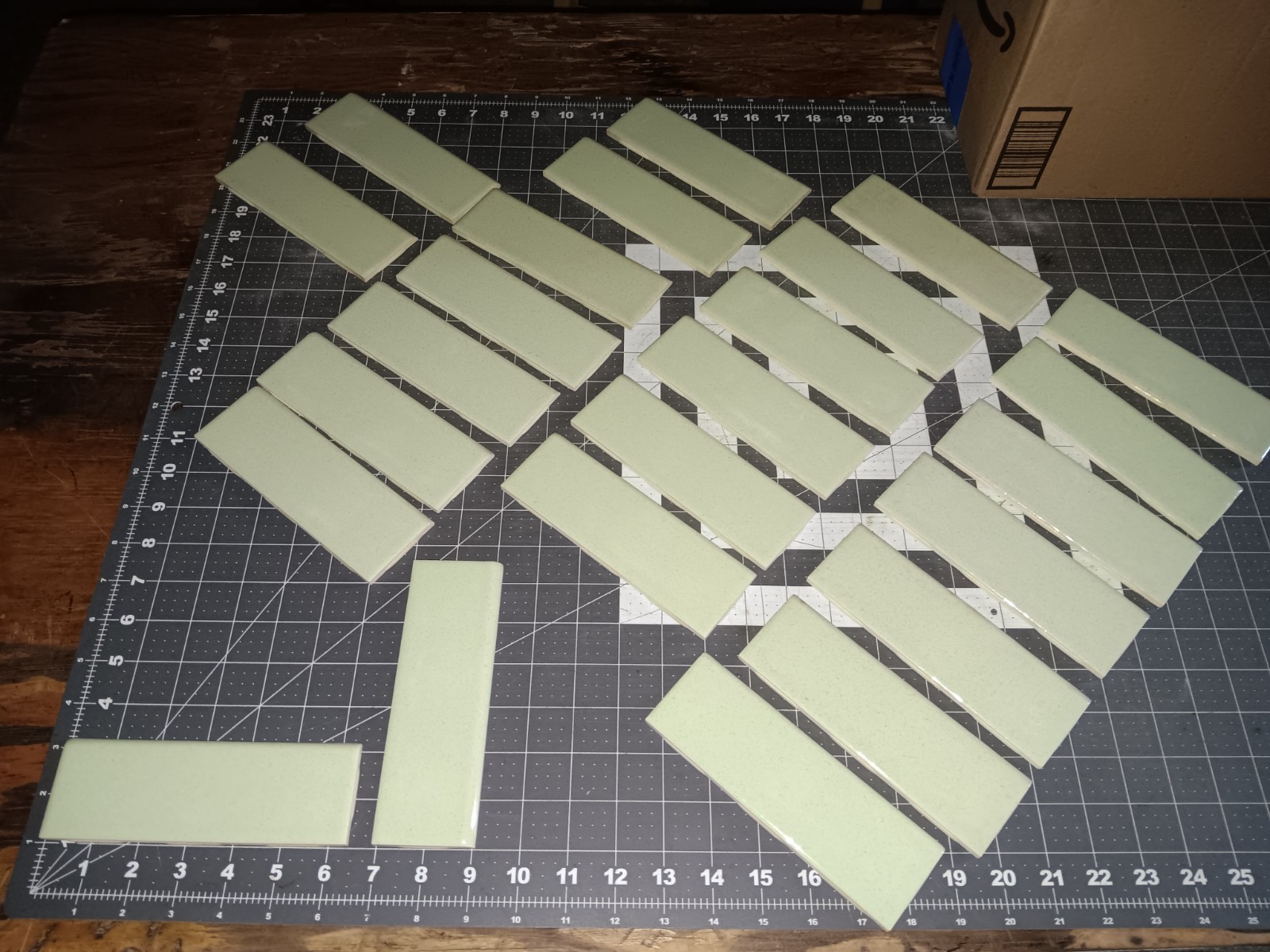 20 pieces Unused Antique Tile 2 x 6 Bullnose Trim SPECKLED GREEN Kitchen Bath