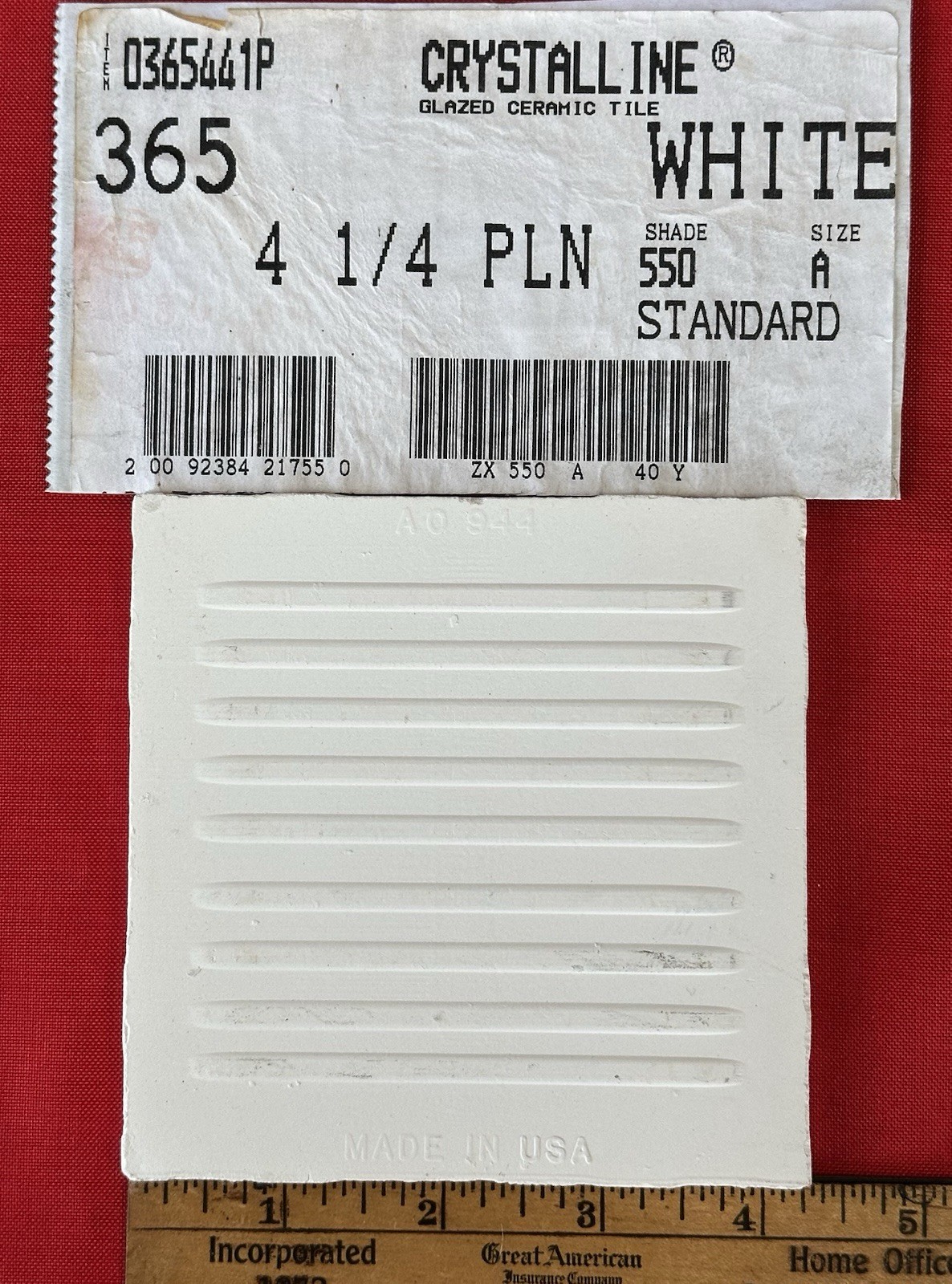 1 pc. White Crystalline Ceramic Tile by American Olean: 4-1/4″ from 1970’s -90’s