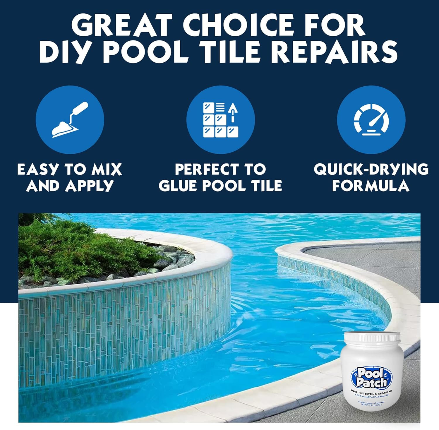 Gray Pool Tile Adhesive Repair Kit – Quick-Dry, Strong Bond, 3 Lb, 6 Sq. Ft.
