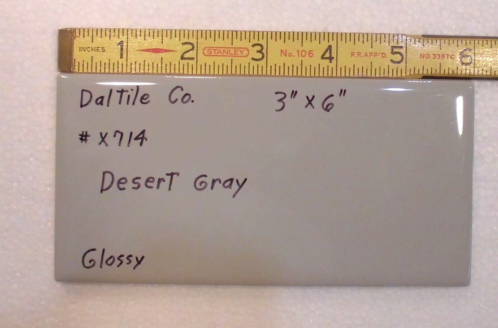 1 pc. Light Smoke Gray: 3″ X 6″ Glossy Ceramic Tile by American Olean Co. NEW