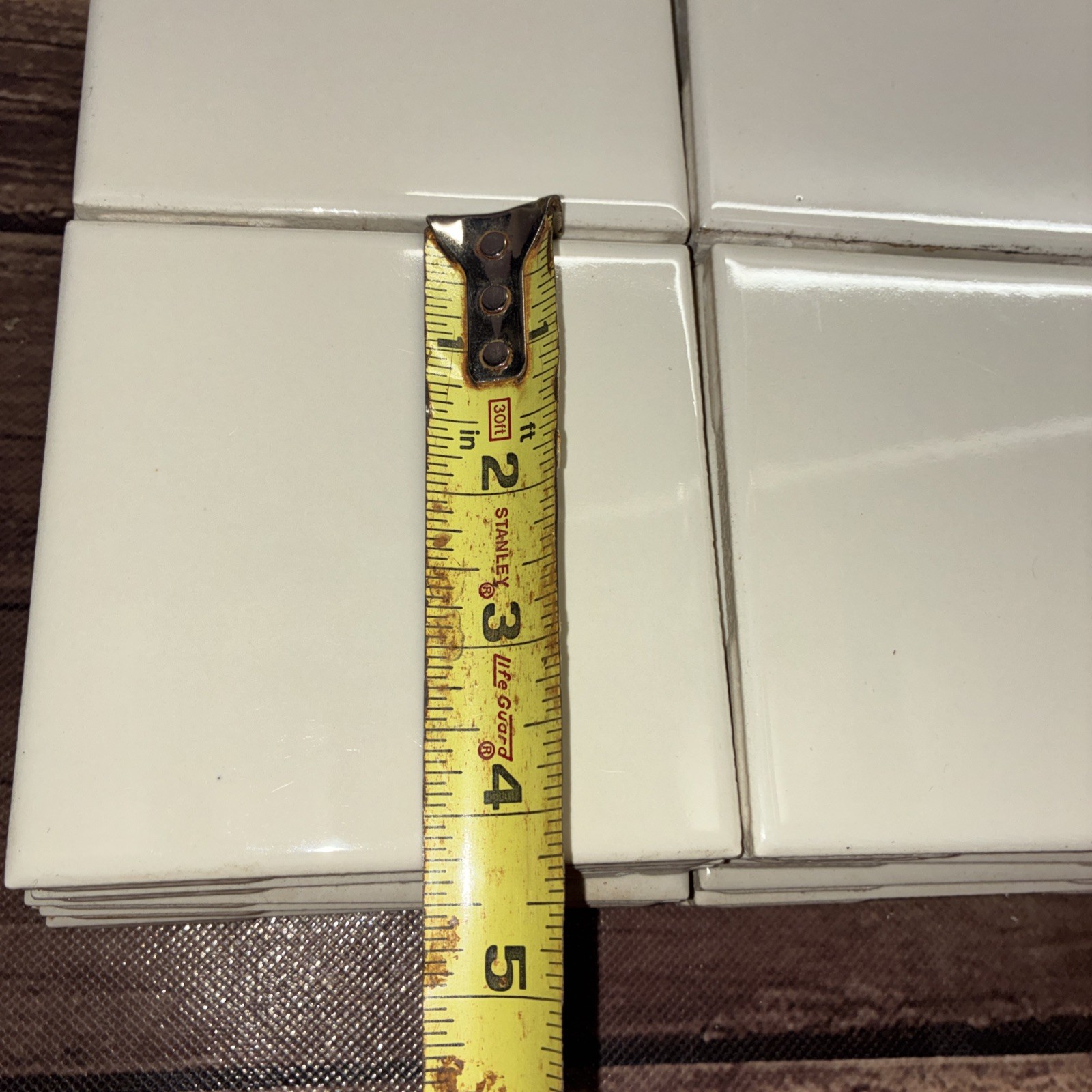 32 Tan Square Tiles 4” In A Quarter By 4” In A Quarter