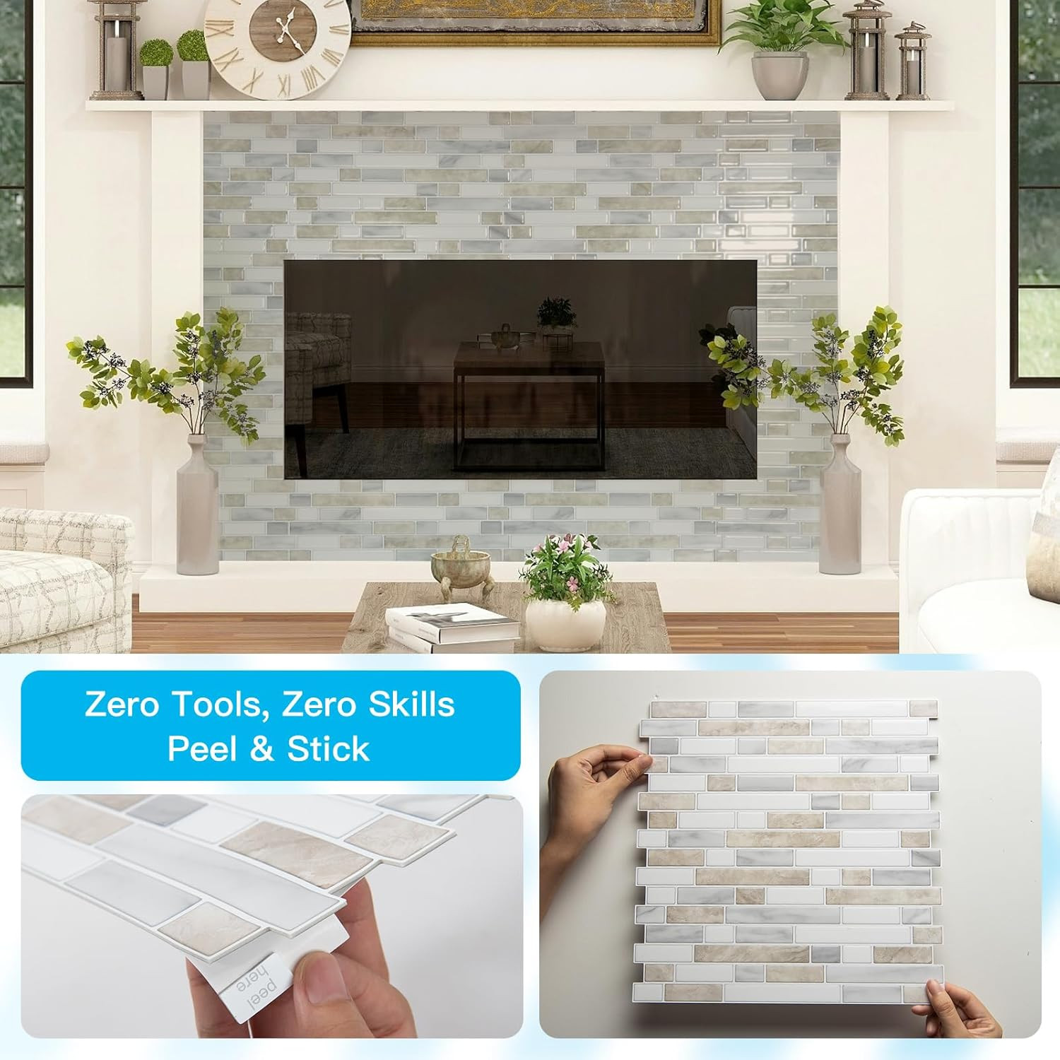 10-Sheet Heavy-Duty Peel and Stick Backsplash, Waterproof Wall Tiles Stick on Ki