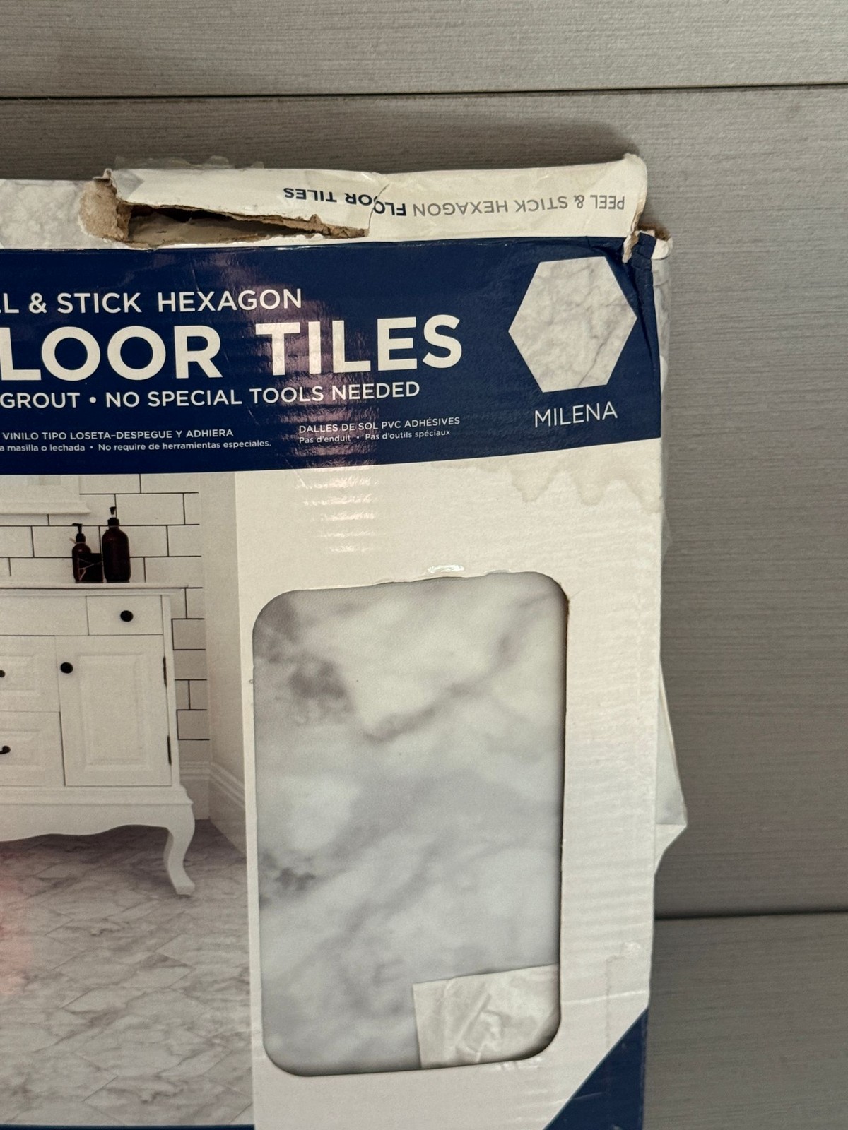 FloorPops Floor Tiles Peel and Stick Hexagon Milena 10 Tiles Marble Look Vinyl