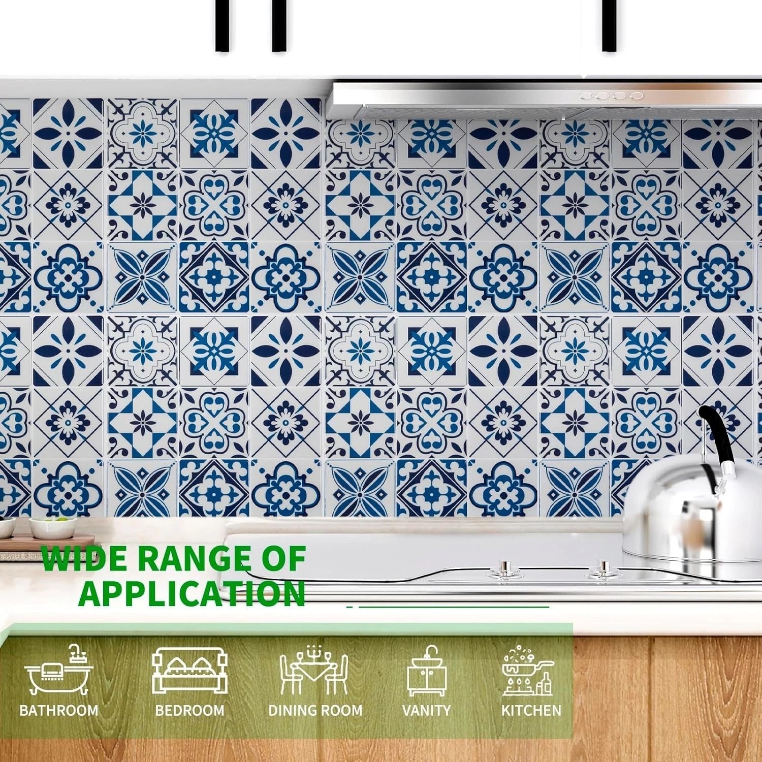 Admiral Blue Geometric Peel and Stick Backsplash Tiles – 10 Sheets for Kitchen
